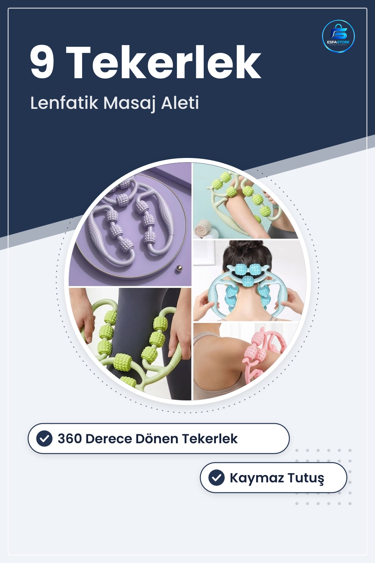 Tekerlekli Lenfatik Masaj Aleti Selülit Karşıtı Vücut Şekillendirici Kas Rahatlatıcı Roller Pratik