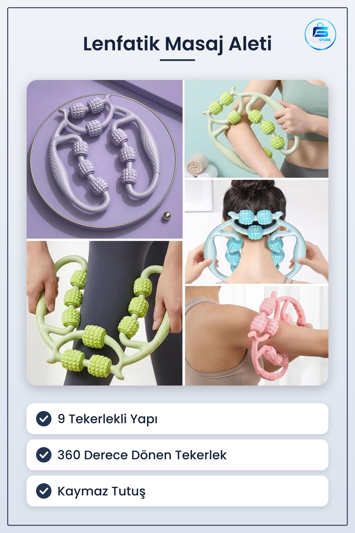 Tekerlekli Lenfatik Masaj Aleti Selülit Karşıtı Vücut Şekillendirici Kas Rahatlatıcı Roller Pratik
