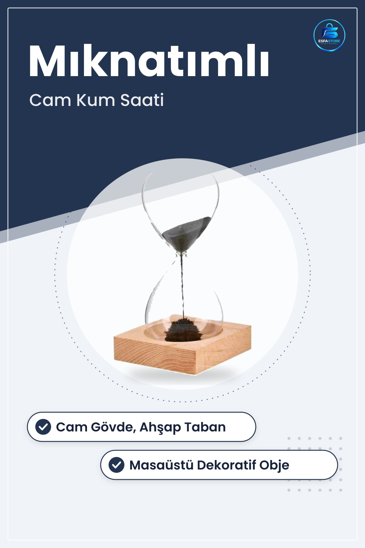 Mıknatıslı Cam Kum Saati Manyetik Akışlı Ahşap Tabanlı Masaüstü Dekoratif Zaman Ölçer Hediyelik
