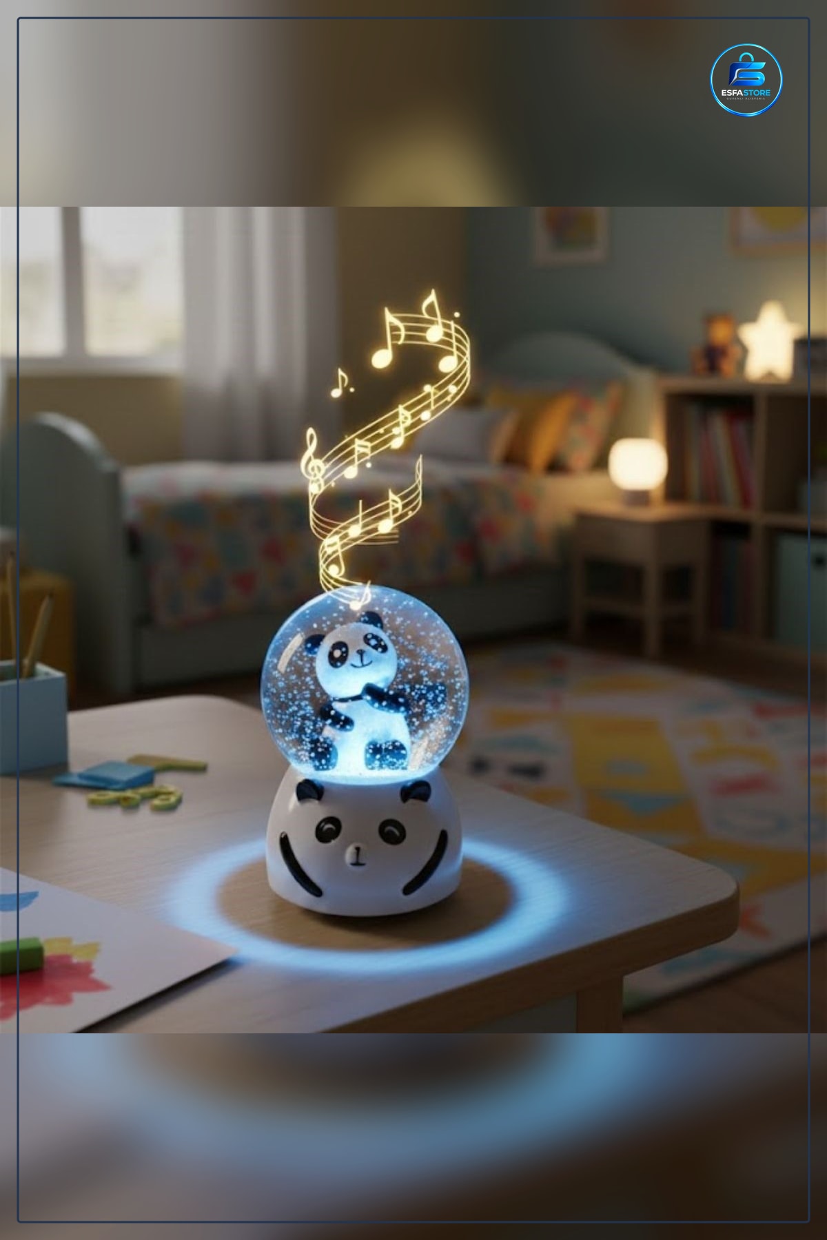 Panda Figürlü Müzikli Kar Küresi Pilli LED Işıklı Masaüstü Dekoratif Biblo Hediyelik Eşya