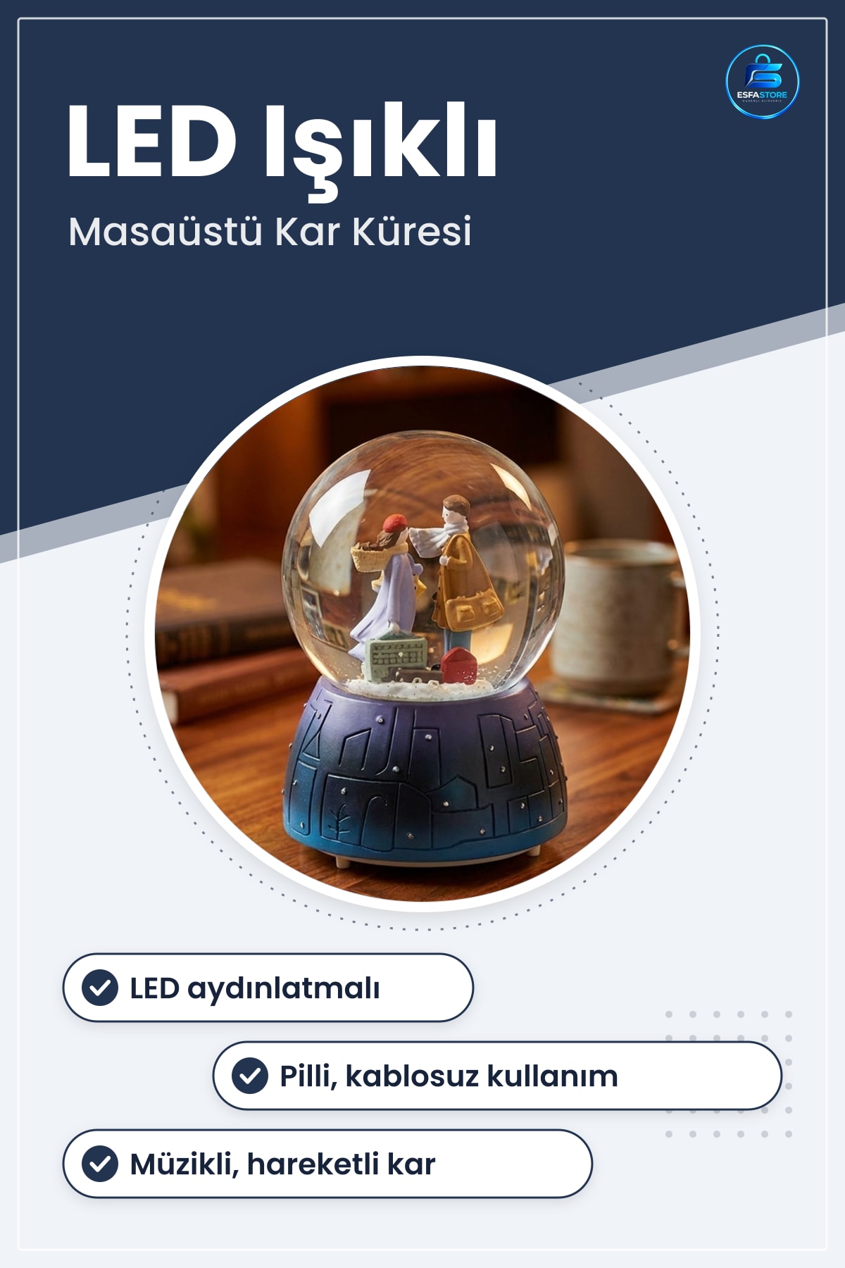 Pilli Işıklı Müzikli Kar Küresi Valizli Sevgili Çift LED Aydınlatmalı Masaüstü Biblo Hediyelik