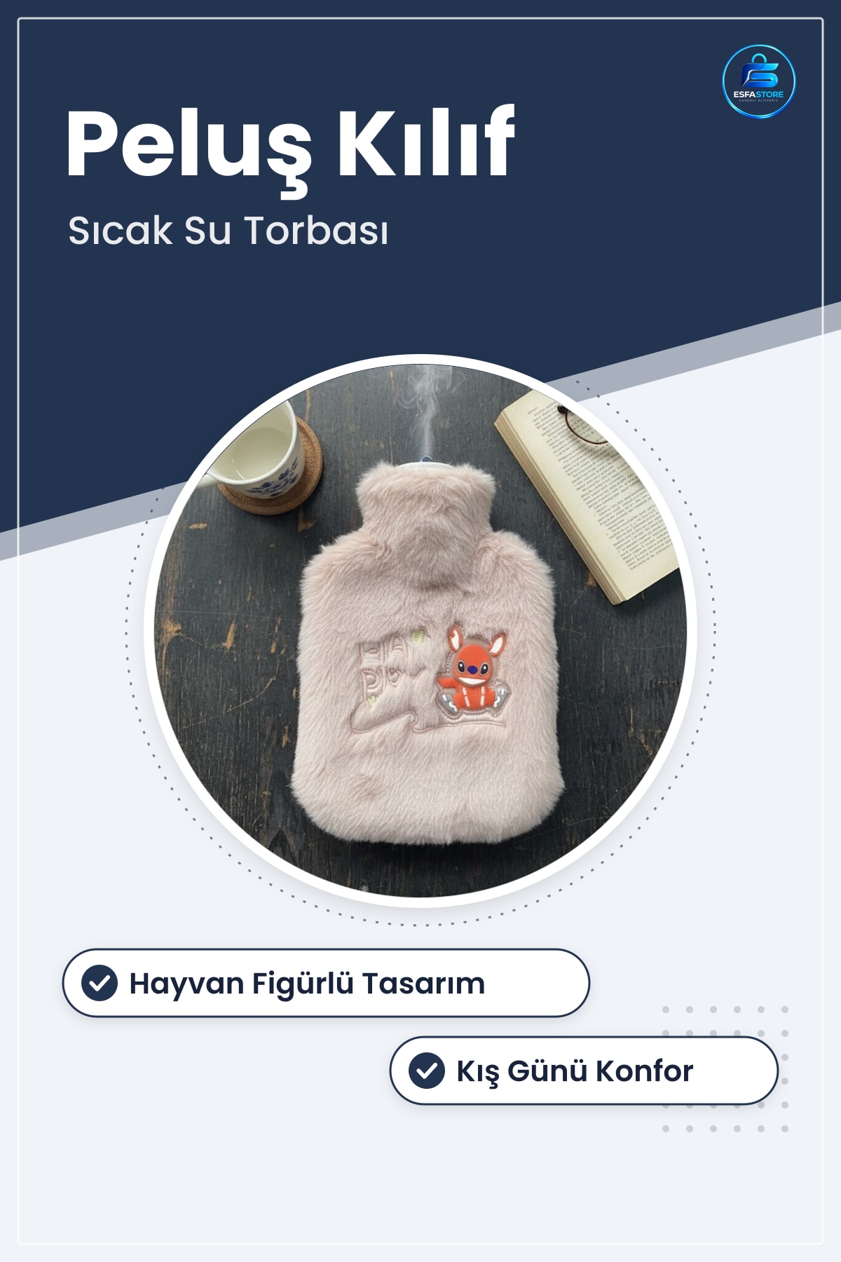Mutlu Robot Figürlü Peluş Kılıflı Sıcak Su Torbası Termal Yapılı Kış Günü Konfor Hediyelik Pratik