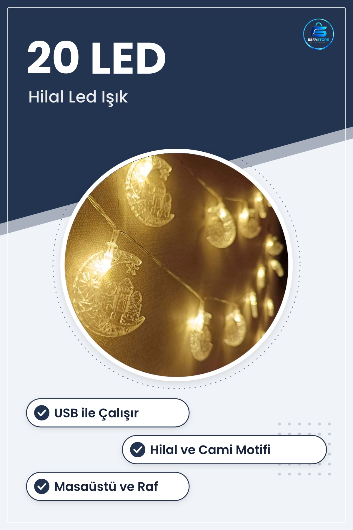 Hilal ve Cami Şekilli USB LED Işık Dekoratif Ramazan Dekorasyonu Ortam Aydınlatması Hediyelik