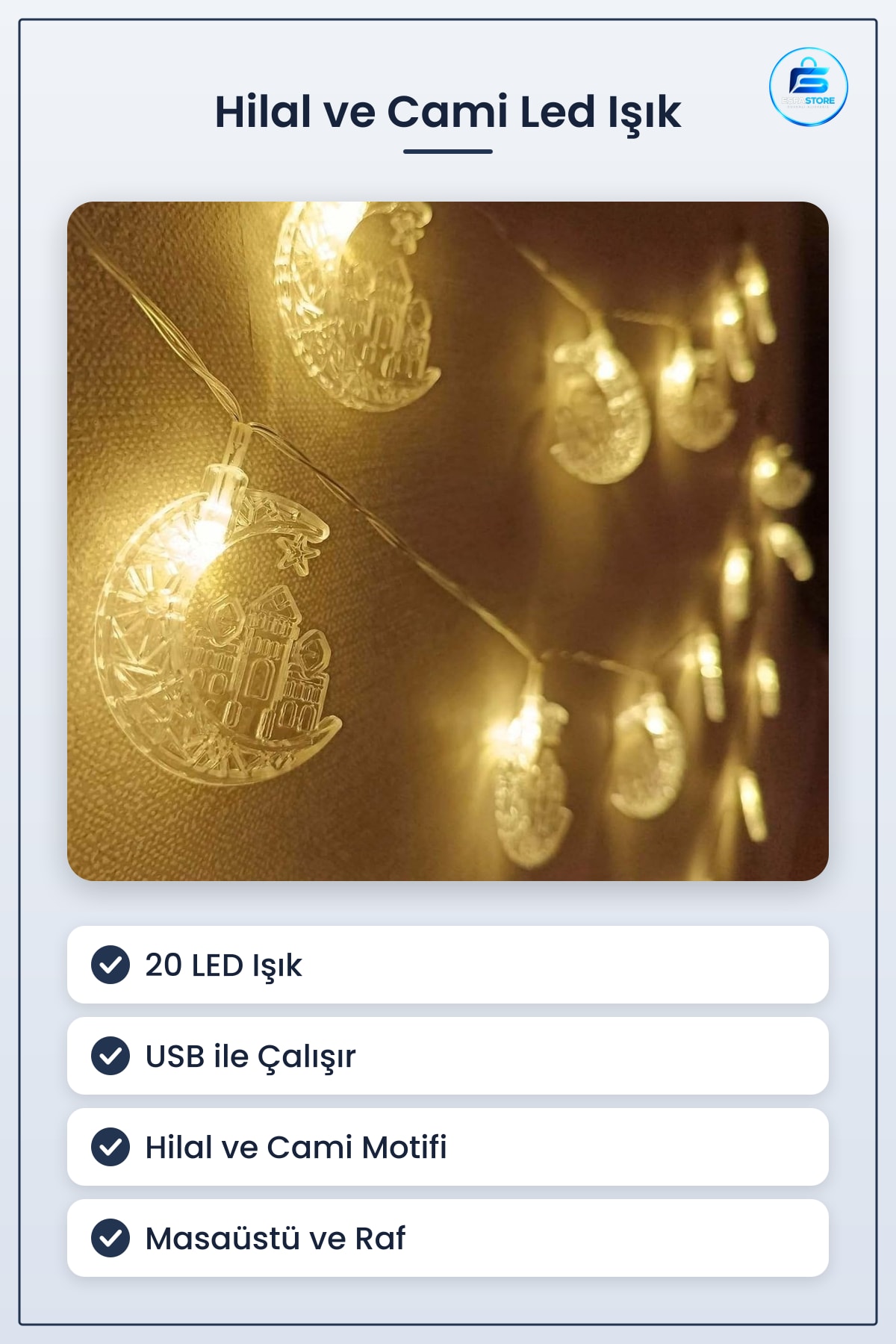 Hilal ve Cami Şekilli USB LED Işık Dekoratif Ramazan Dekorasyonu Ortam Aydınlatması Hediyelik