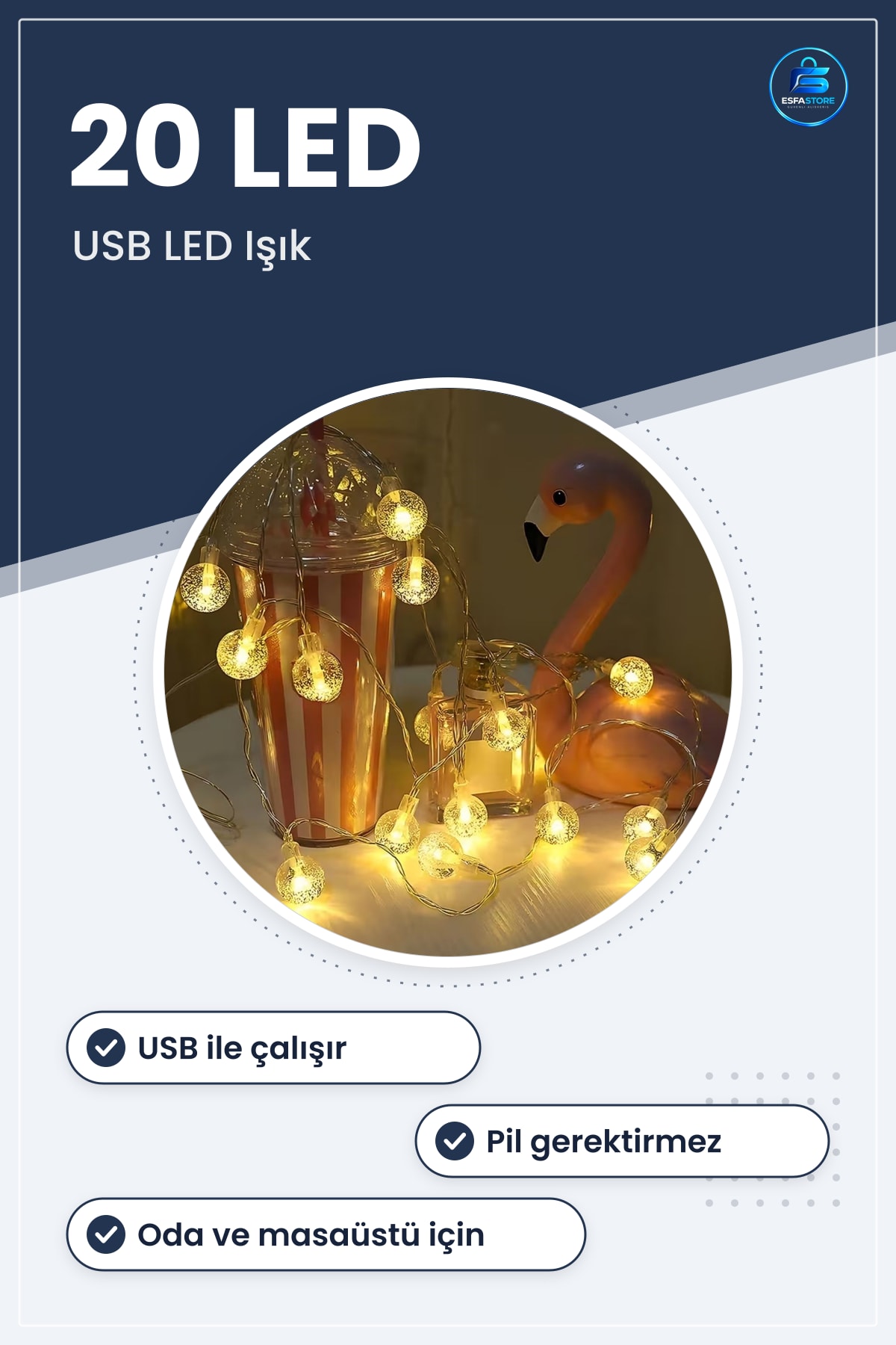 Boncuk Detaylı USB LED Işık Dekoratif Ortam Aydınlatması Oda ve Masaüstü Dekorasyonu Kullanışlı