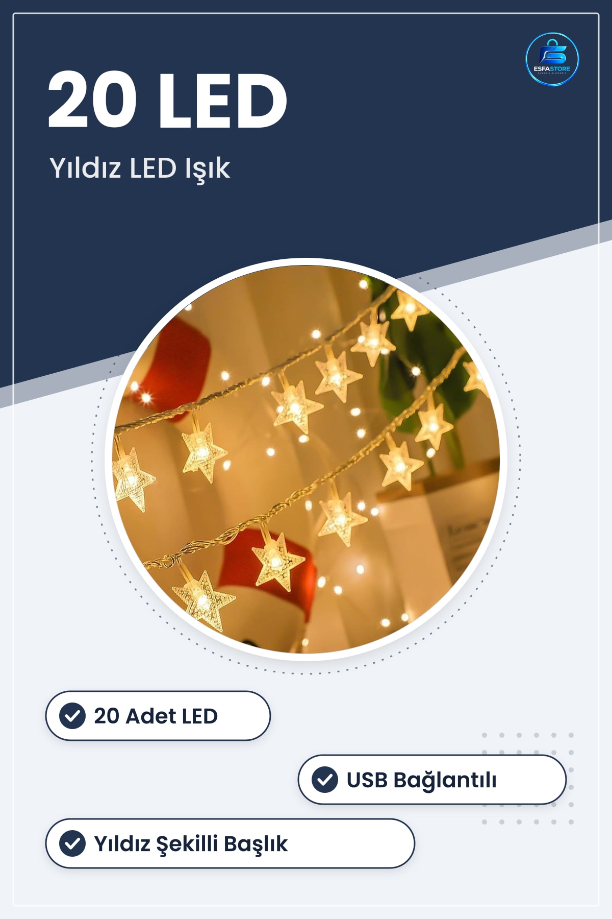 Yıldız Şekilli USB LED Işık Dekoratif Ortam Aydınlatması Yılbaşı Doğum Günü Dekoru Hediyelik