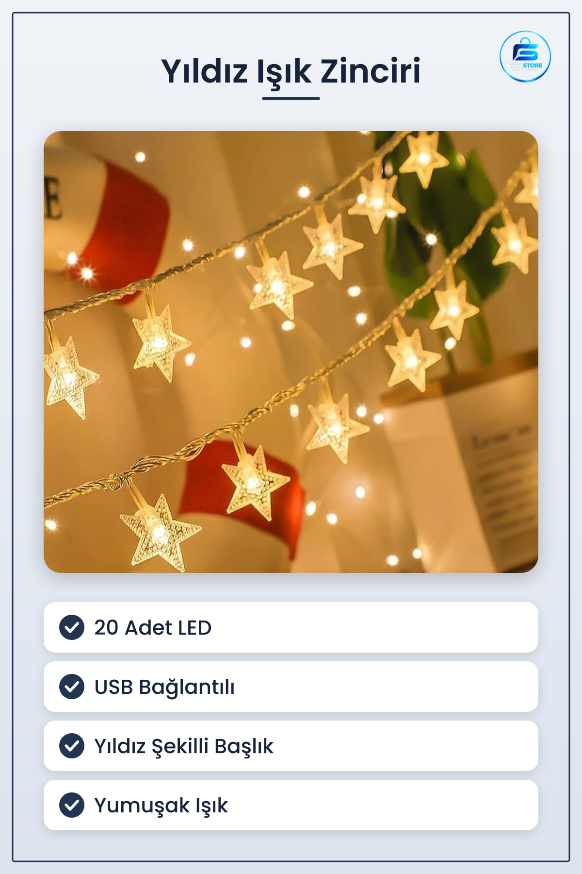 Yıldız Şekilli USB LED Işık Dekoratif Ortam Aydınlatması Yılbaşı Doğum Günü Dekoru Hediyelik
