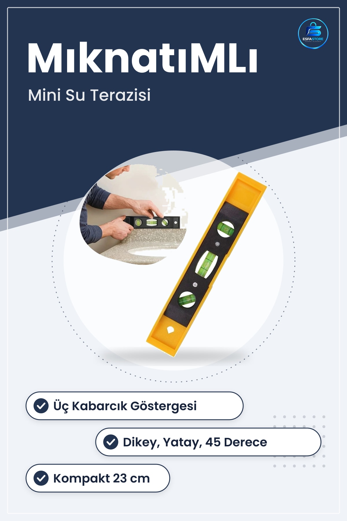 Mini Mıknatıslı Su Terazisi Metal Yüzeylere Tutunur Çok Yönlü Ölçüm Kompakt Dayanıklı Plastik