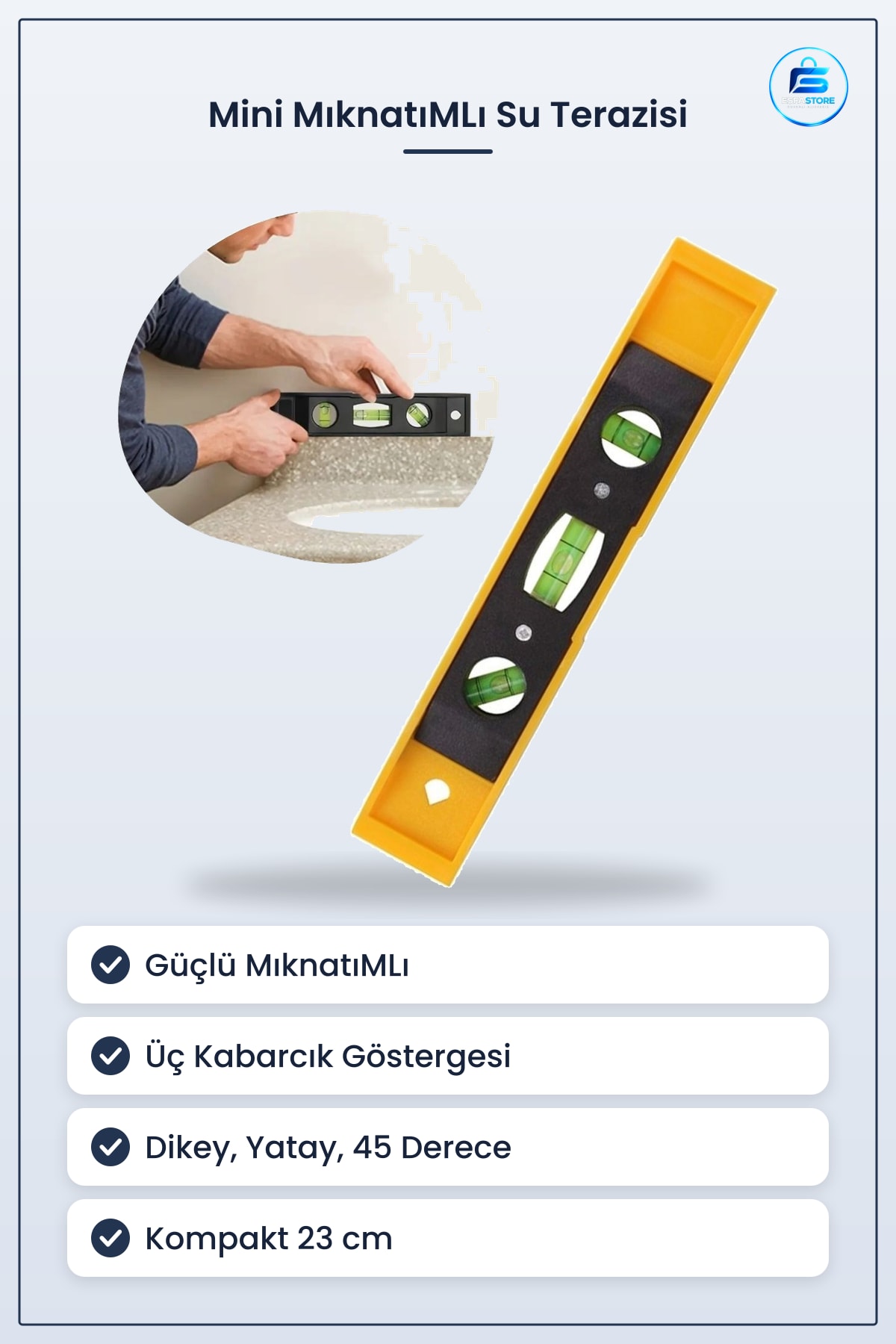 Mini Mıknatıslı Su Terazisi Metal Yüzeylere Tutunur Çok Yönlü Ölçüm Kompakt Dayanıklı Plastik
