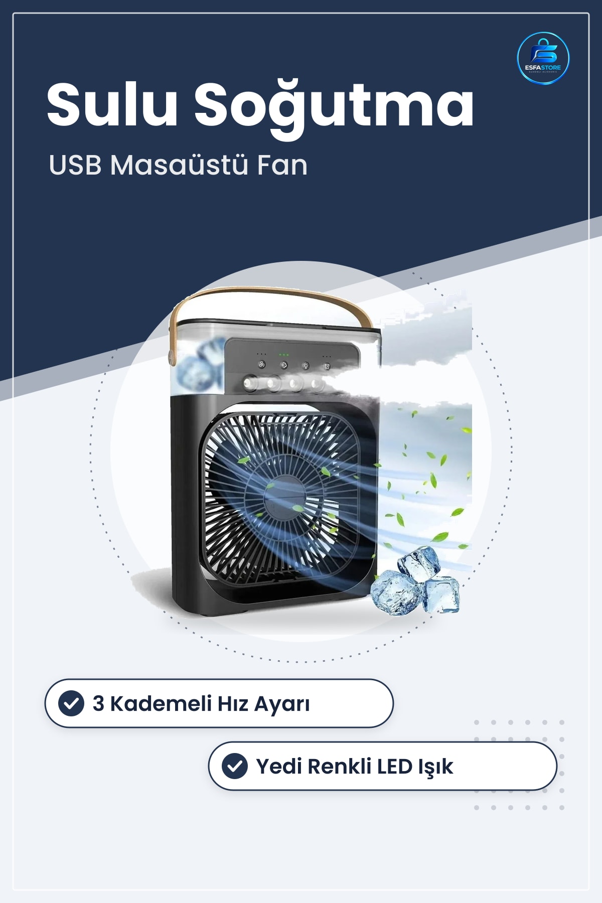 Taşınabilir Sulu Soğutmalı USB Masaüstü Fan Led Işıklı Kullanışlı Pratik Ev Ofis Kullanımı