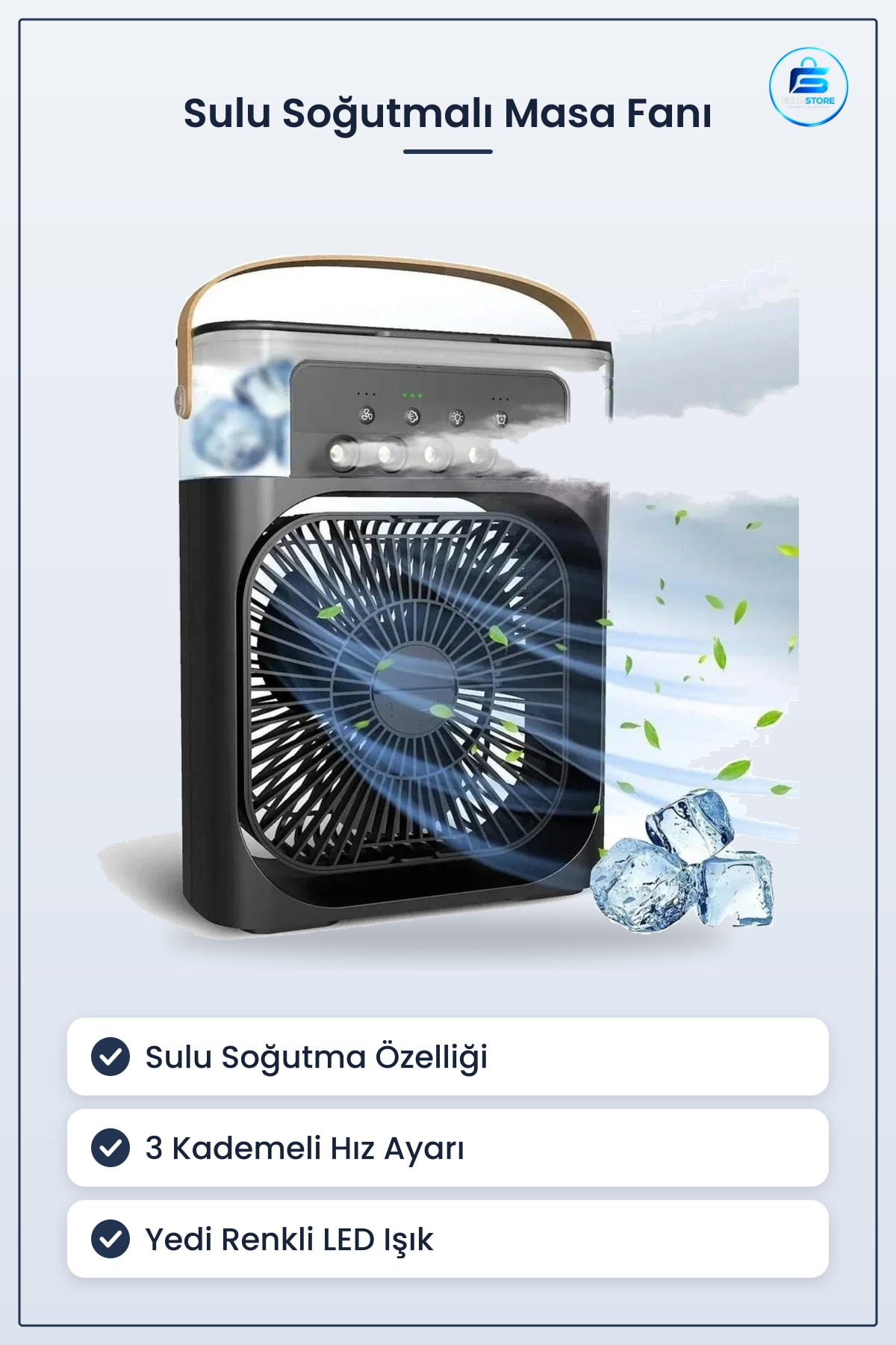 Taşınabilir Sulu Soğutmalı USB Masaüstü Fan Led Işıklı Kullanışlı Pratik Ev Ofis Kullanımı