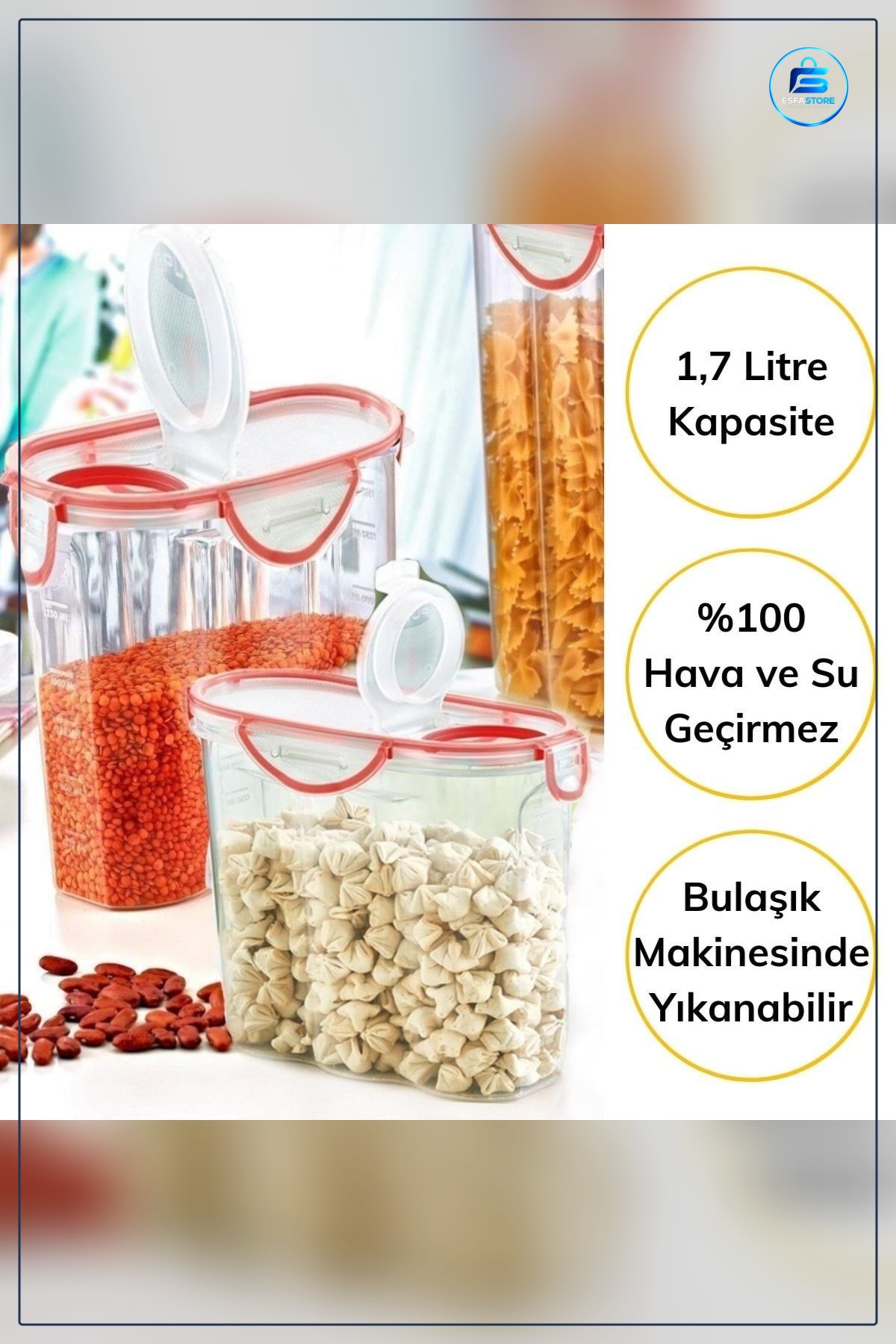 Kilitli Kapaklı Contalı Hava Su Geçirmez Plastik Erzak Saklama Kabı Mutfak İçin Bakliyat Kutusu