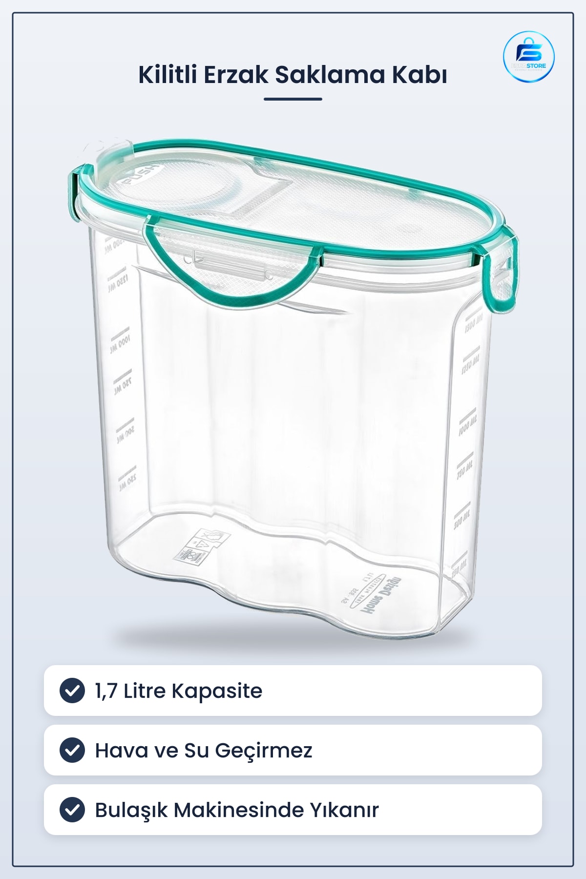 Kilitli Kapaklı Contalı Hava Su Geçirmez Plastik Erzak Saklama Kabı Mutfak İçin Bakliyat Kutusu
