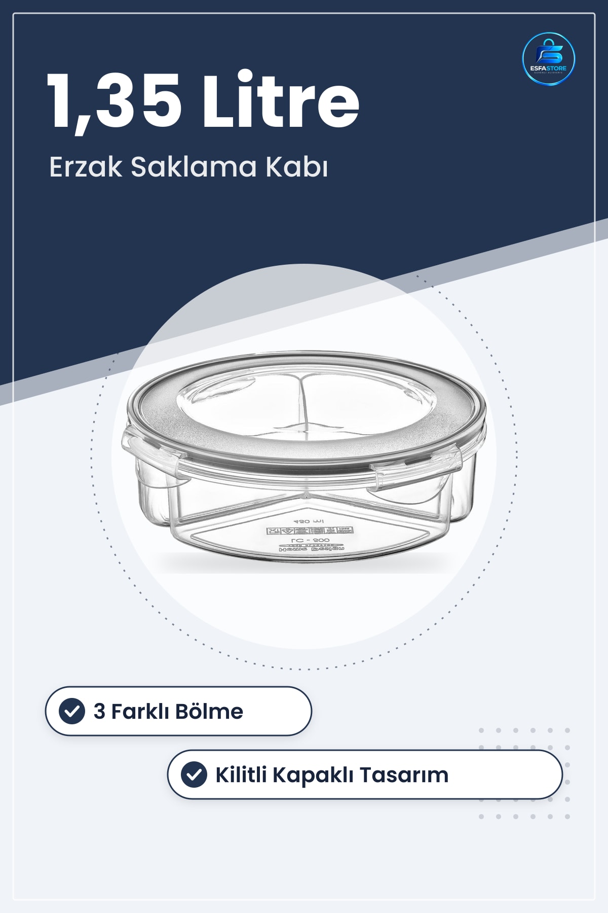 Bölmeli Sızdırmaz Kilitli Kapaklı Yuvarlak Erzak Saklama Kabı Diyet Beslenme Kutusu Taşınabilir