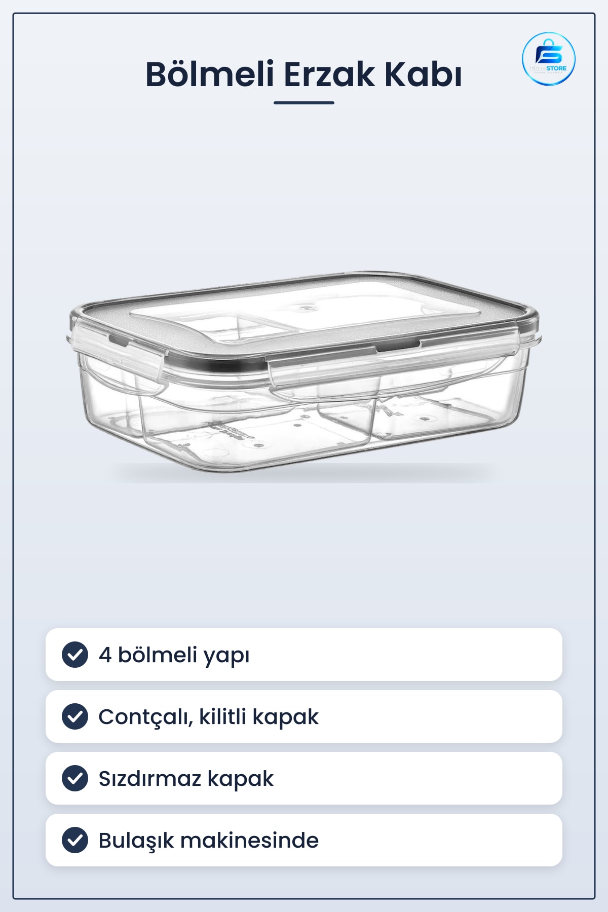 Erzak Saklama Kabı Bölmeli Sızdırmaz Contalı Kilitli Kapaklı Mutfak Beslenme Dayanıklı Pratik