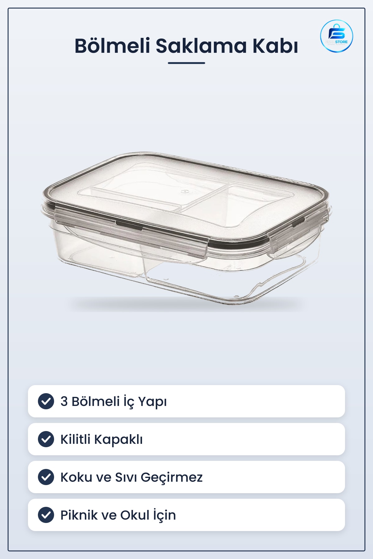 Bölmeli Kilitli Kapaklı Erzak Saklama Kabı Taşınabilir Beslenme Kutusu Diyet Piknik Plastik