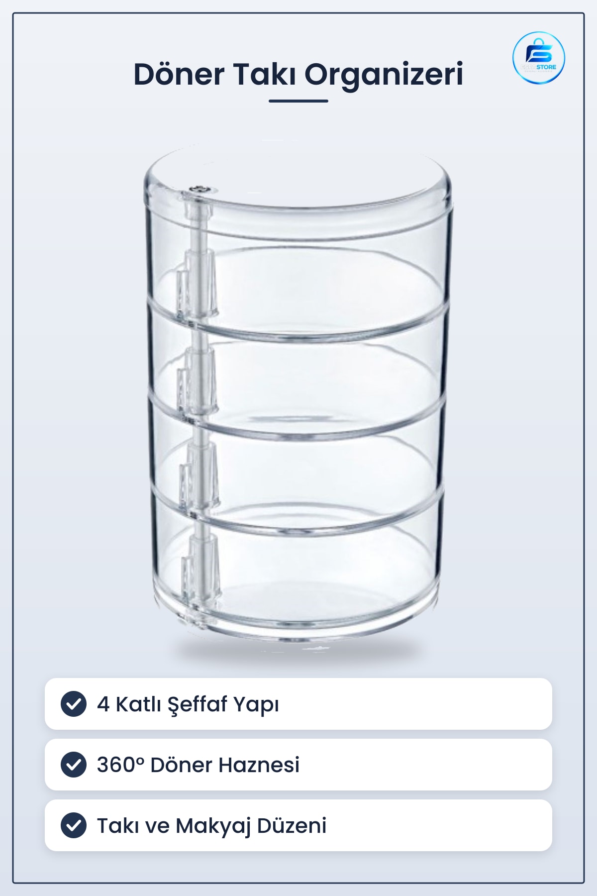 Döner Katlı Takı Makyaj Organizeri Şeffaf Düzenleyici Kutu Dayanıklı Pratik Kullanışlı