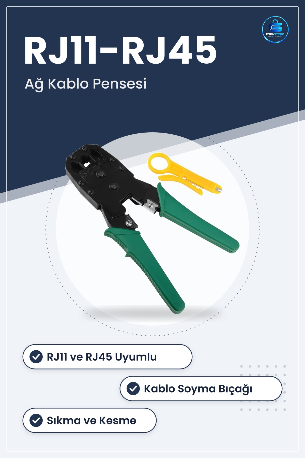 Modüler Ağ Sıkma Soyma Kesme Pensesi Kablo Kesici Yardımcı Aparatlı Dayanıklı Pratik Kullanışlı