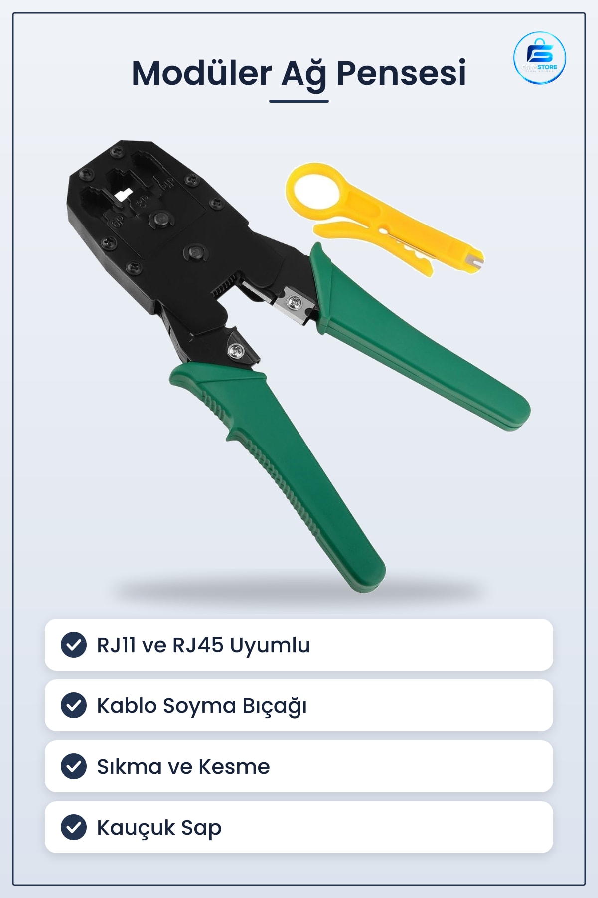 Modüler Ağ Sıkma Soyma Kesme Pensesi Kablo Kesici Yardımcı Aparatlı Dayanıklı Pratik Kullanışlı