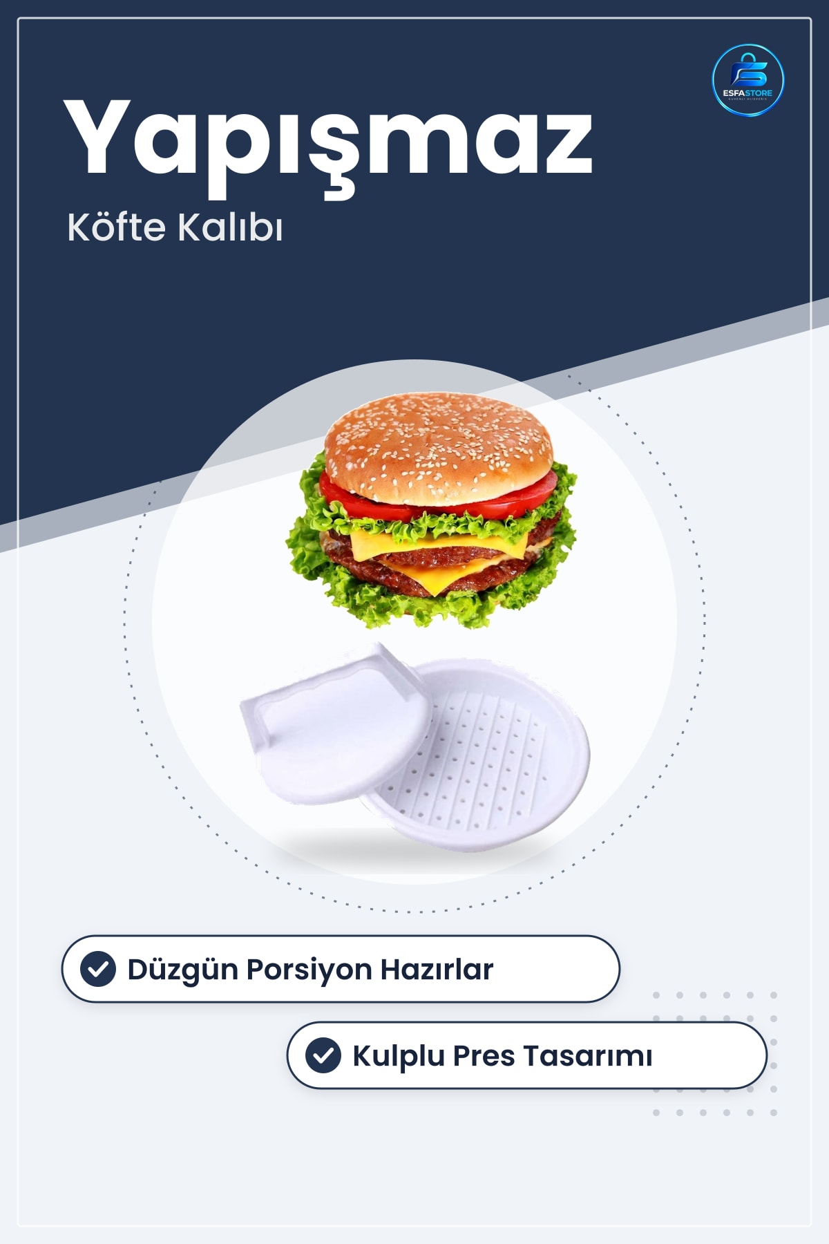 Köfte Kalıbı Hamburger Şekillendirici Pres Aparatı Yapışmaz Tabanlı Pratik Burger Yapma Gereci
