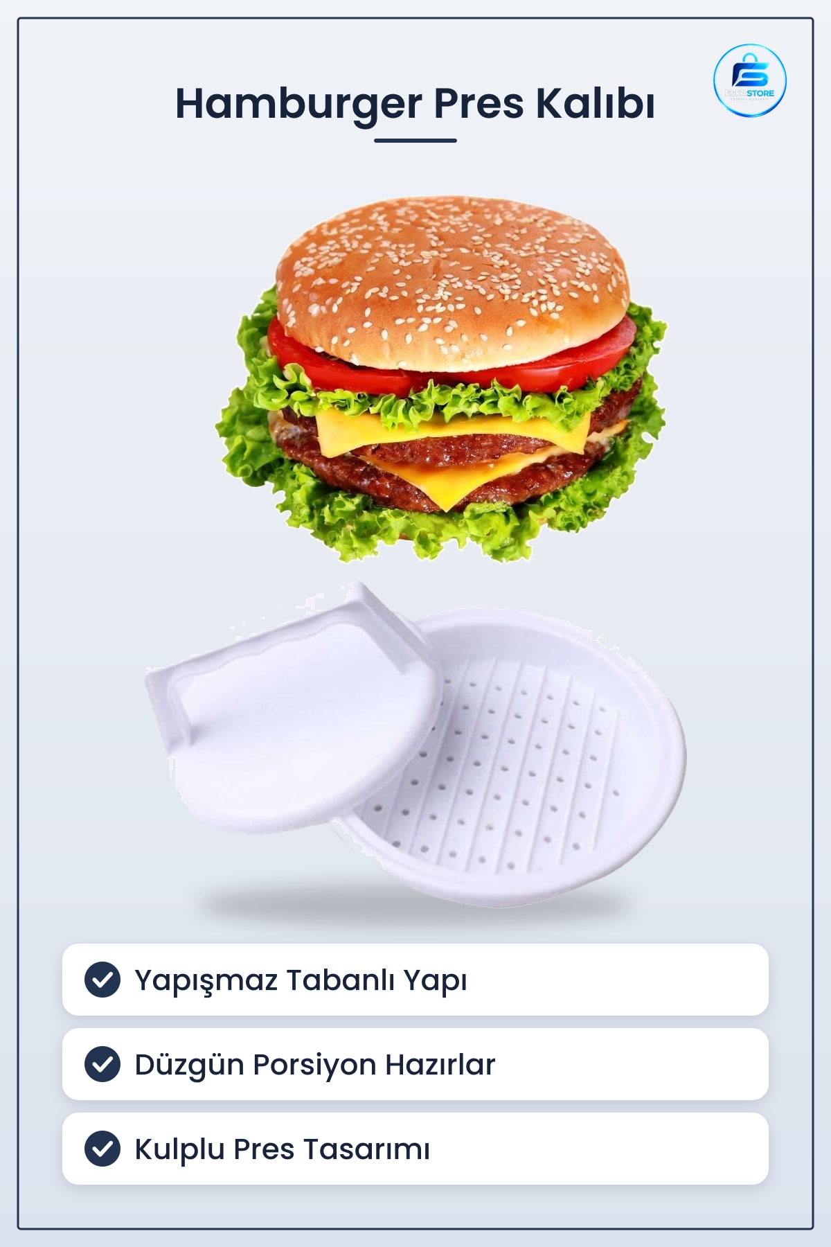 Köfte Kalıbı Hamburger Şekillendirici Pres Aparatı Yapışmaz Tabanlı Pratik Burger Yapma Gereci