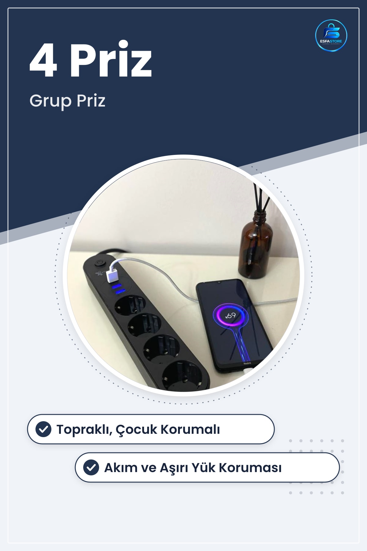 Grup Priz Akım Korumalı Topraklı Çocuk Koruyucu USB Girişli Dayanıklı Pratik Kullanışlı