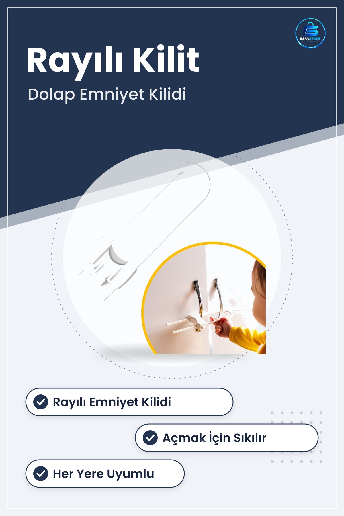 Çocuk Güvenliği İçin Çekmece ve Dolap Koruma Raylı Emniyet Kilidi Sağlam Elastik Pratik Kullanım