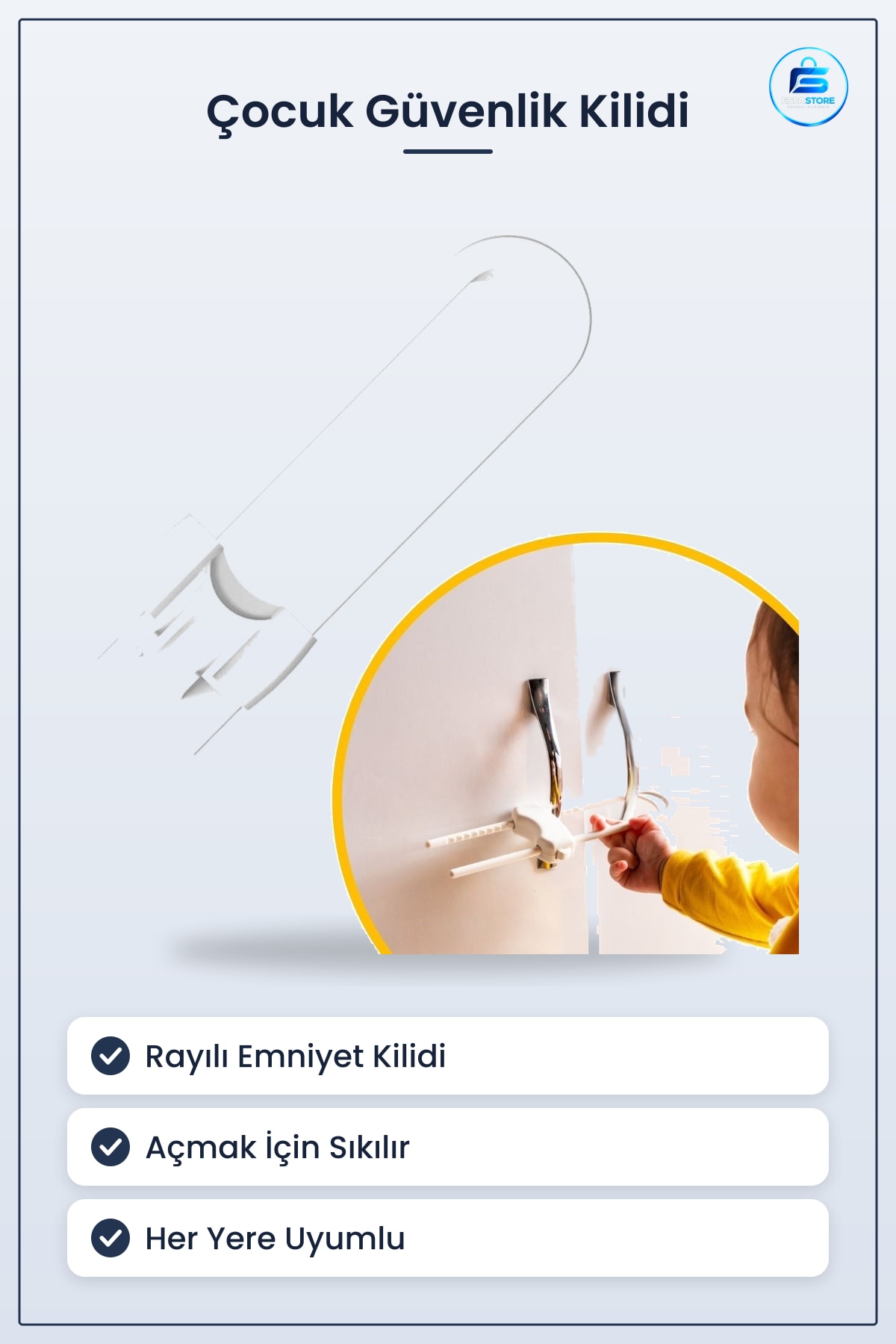 Çocuk Güvenliği İçin Çekmece ve Dolap Koruma Raylı Emniyet Kilidi Sağlam Elastik Pratik Kullanım