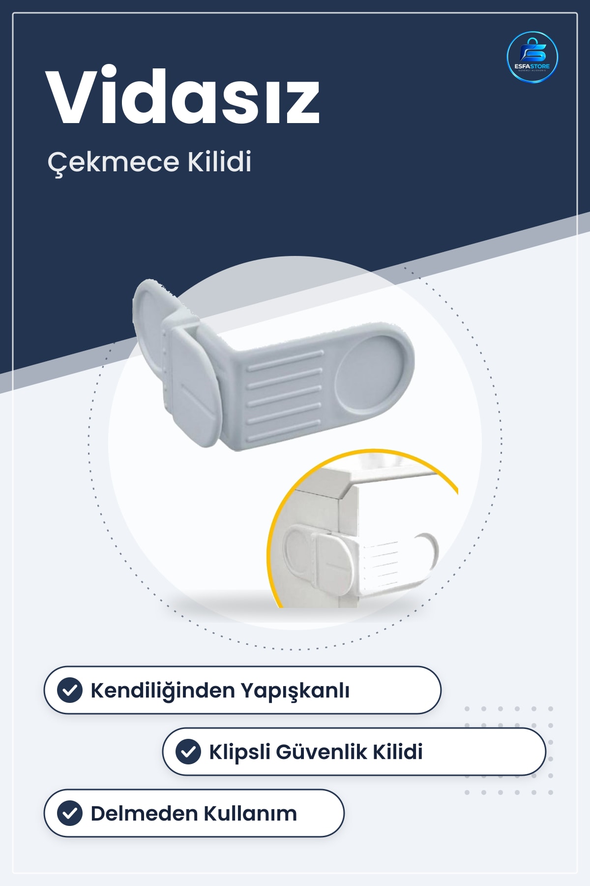 Çekmece Kapak Kilidi Bebek Çocuk Güvenlik Dolap İçin Kendiliğinden Yapışkanlı Vidasız Köşe Pratik