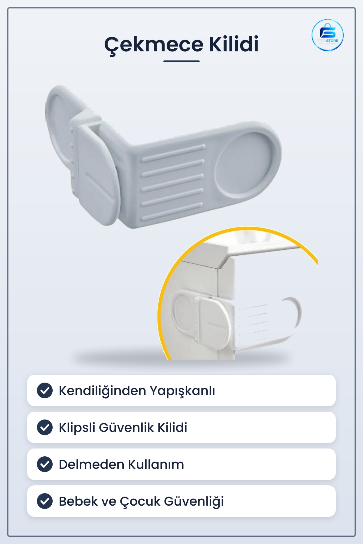 Çekmece Kapak Kilidi Bebek Çocuk Güvenlik Dolap İçin Kendiliğinden Yapışkanlı Vidasız Köşe Pratik