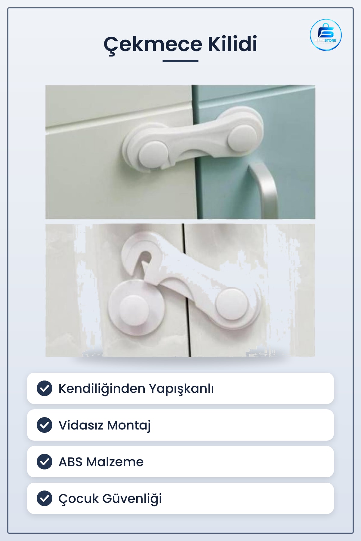 Çocuk Güvenliği İçin Çekmece Dolap Kapak Kilidi Kendiliğinden Yapışkanlı Vidasız Pratik Kullanım