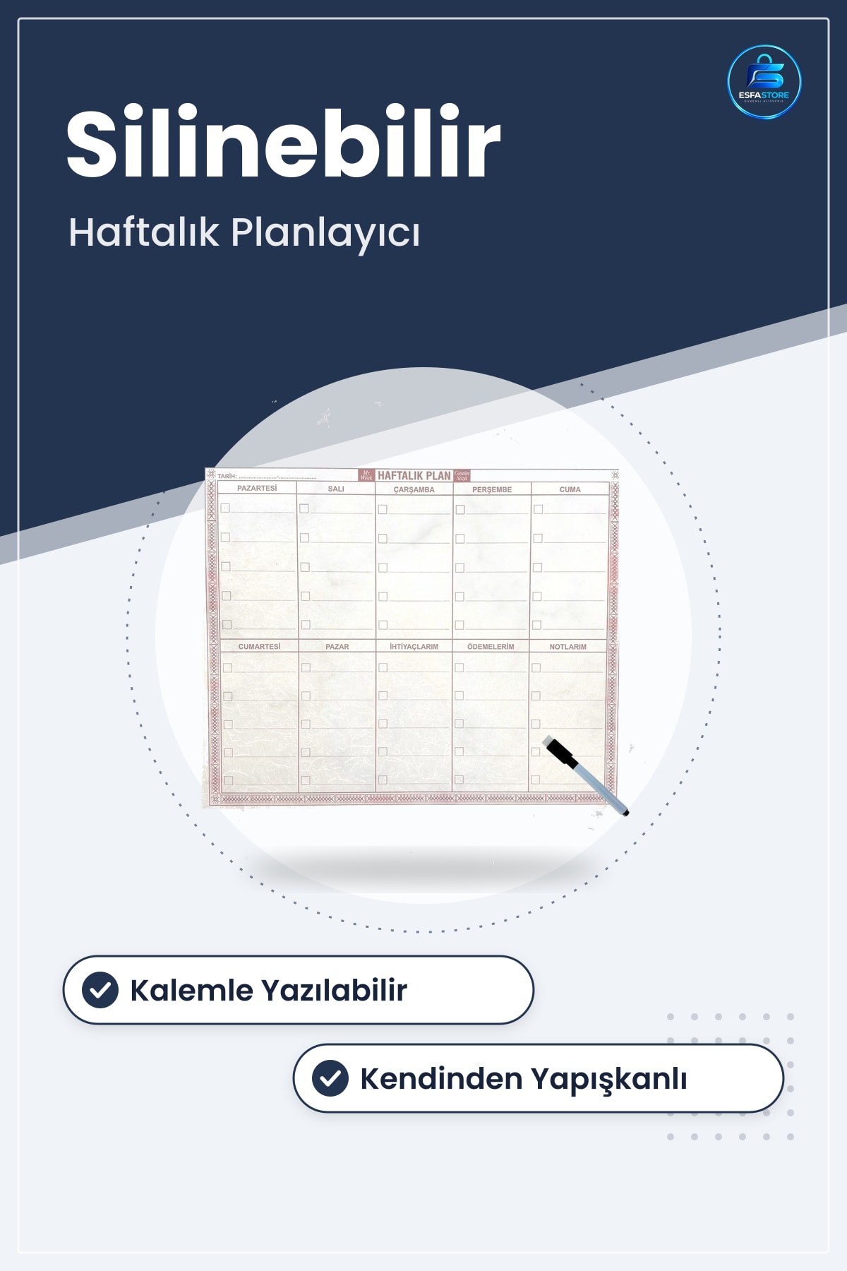 Şeffaf Kendiliğinden Yapışkanlı Haftalık Planlayıcı Kalemli Silinebilir Duvar Planlama Tahtası