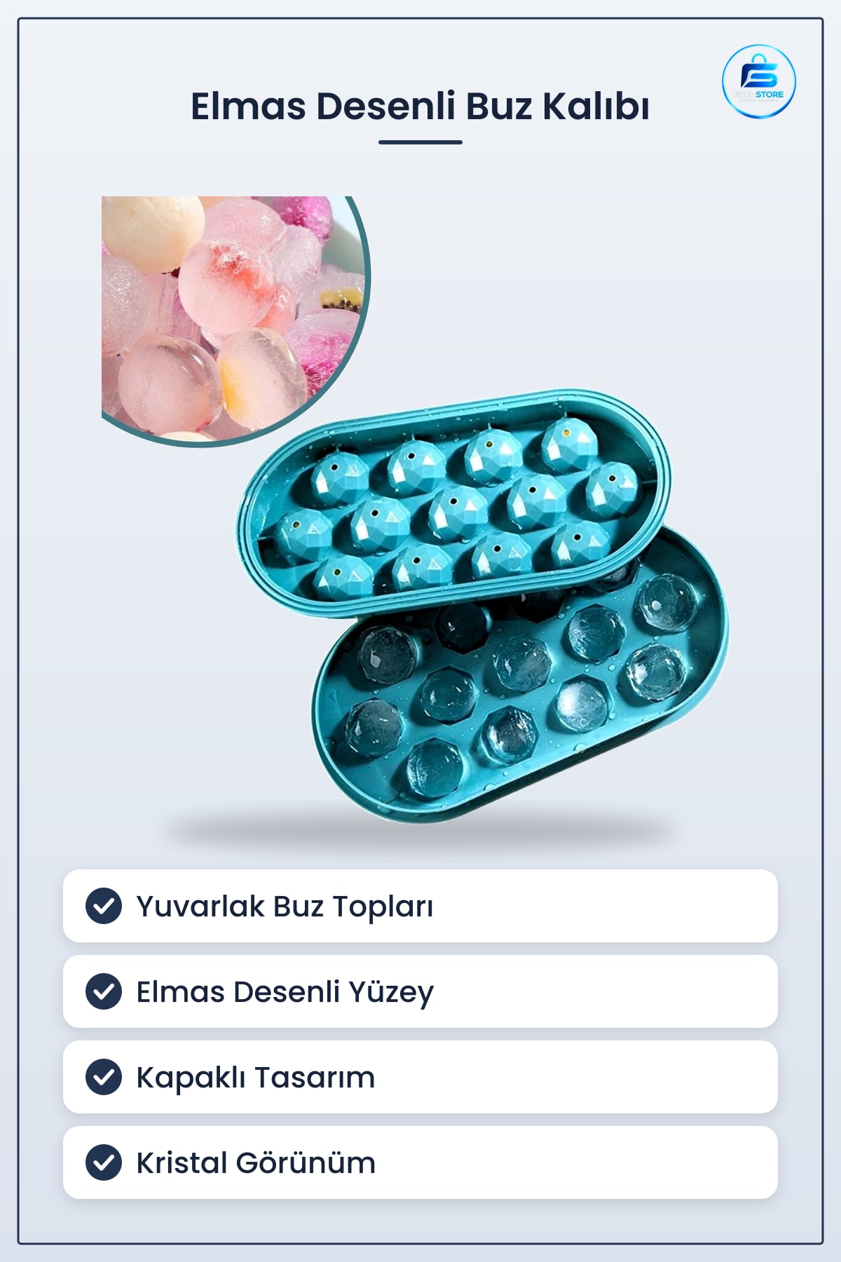 Kristal Görünümlü Buz Yapma Kalıbı Kapaklı Elmas Desenli Yuvarlak Topu Kullanışlı Dayanıklı