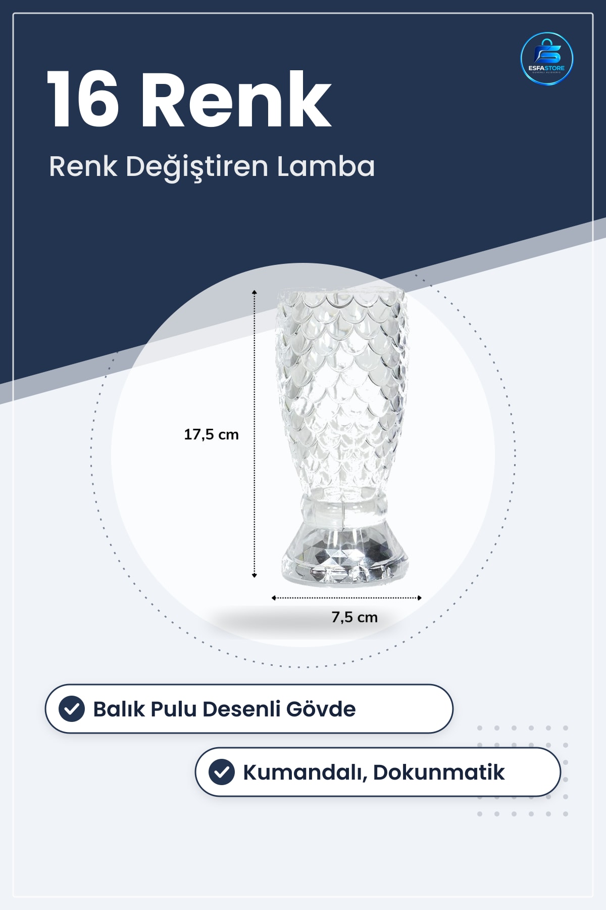 Kristal Akrilik Masa Lambası Balık Pullu Kumandalı Şarjlı Dokunmatik Renk Değiştiren LED Işık