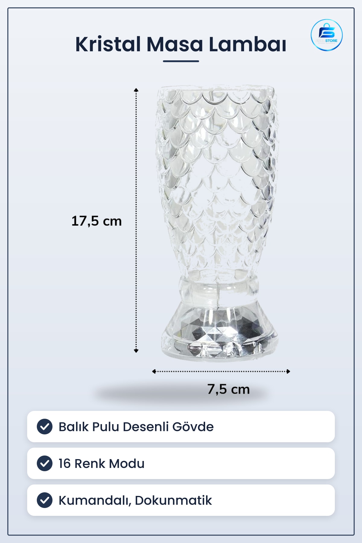 Kristal Akrilik Masa Lambası Balık Pullu Kumandalı Şarjlı Dokunmatik Renk Değiştiren LED Işık