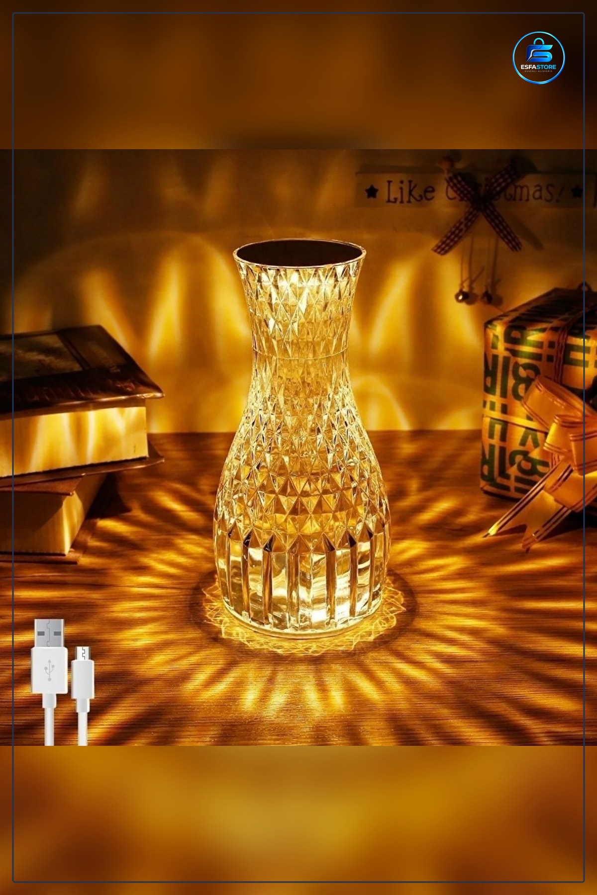 Masa Lambası Kristal Akrilik Led USB Şarjlı Kumandalı Dokunmatik Ambiyans Işıklı Hediyelik Ev