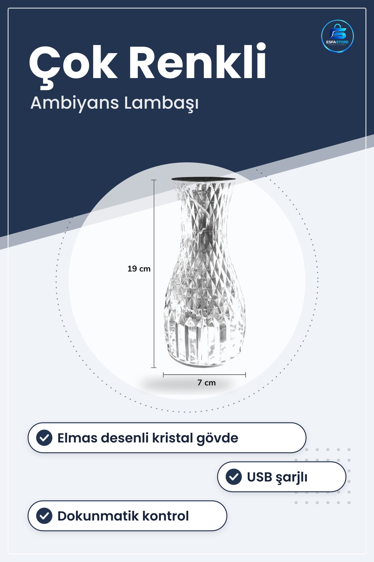 Masa Lambası Kristal Akrilik Led USB Şarjlı Kumandalı Dokunmatik Ambiyans Işıklı Hediyelik Ev
