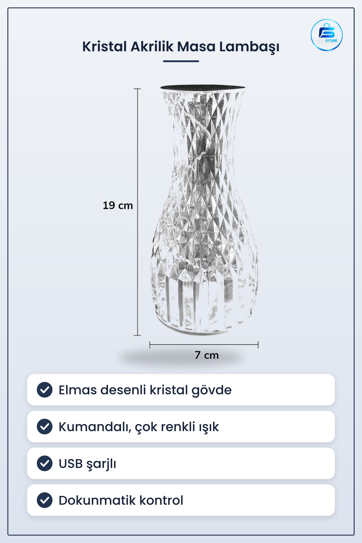 Masa Lambası Kristal Akrilik Led USB Şarjlı Kumandalı Dokunmatik Ambiyans Işıklı Hediyelik Ev