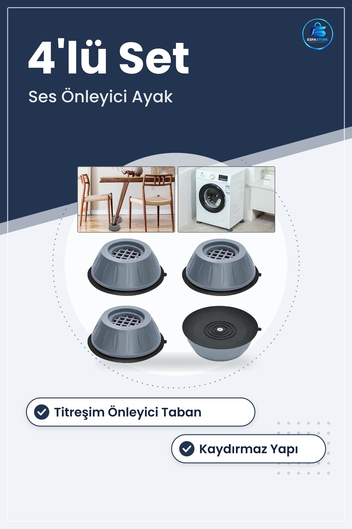 Çamaşır Makinesi Sarsıntı Titreşim Ses Önleyici Kaydırmaz Ayak Dayanıklı Yüksek Kaliteli Set