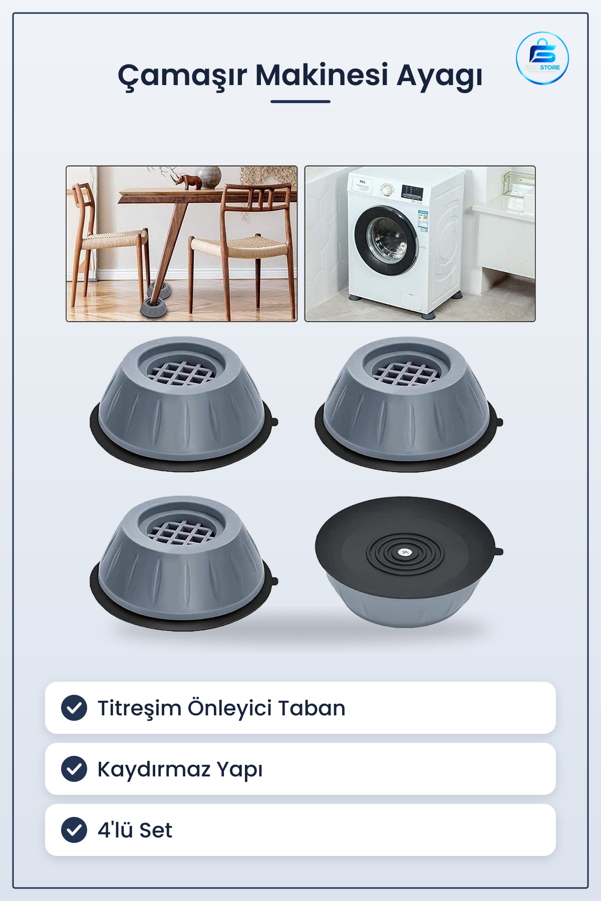 Çamaşır Makinesi Sarsıntı Titreşim Ses Önleyici Kaydırmaz Ayak Dayanıklı Yüksek Kaliteli Set