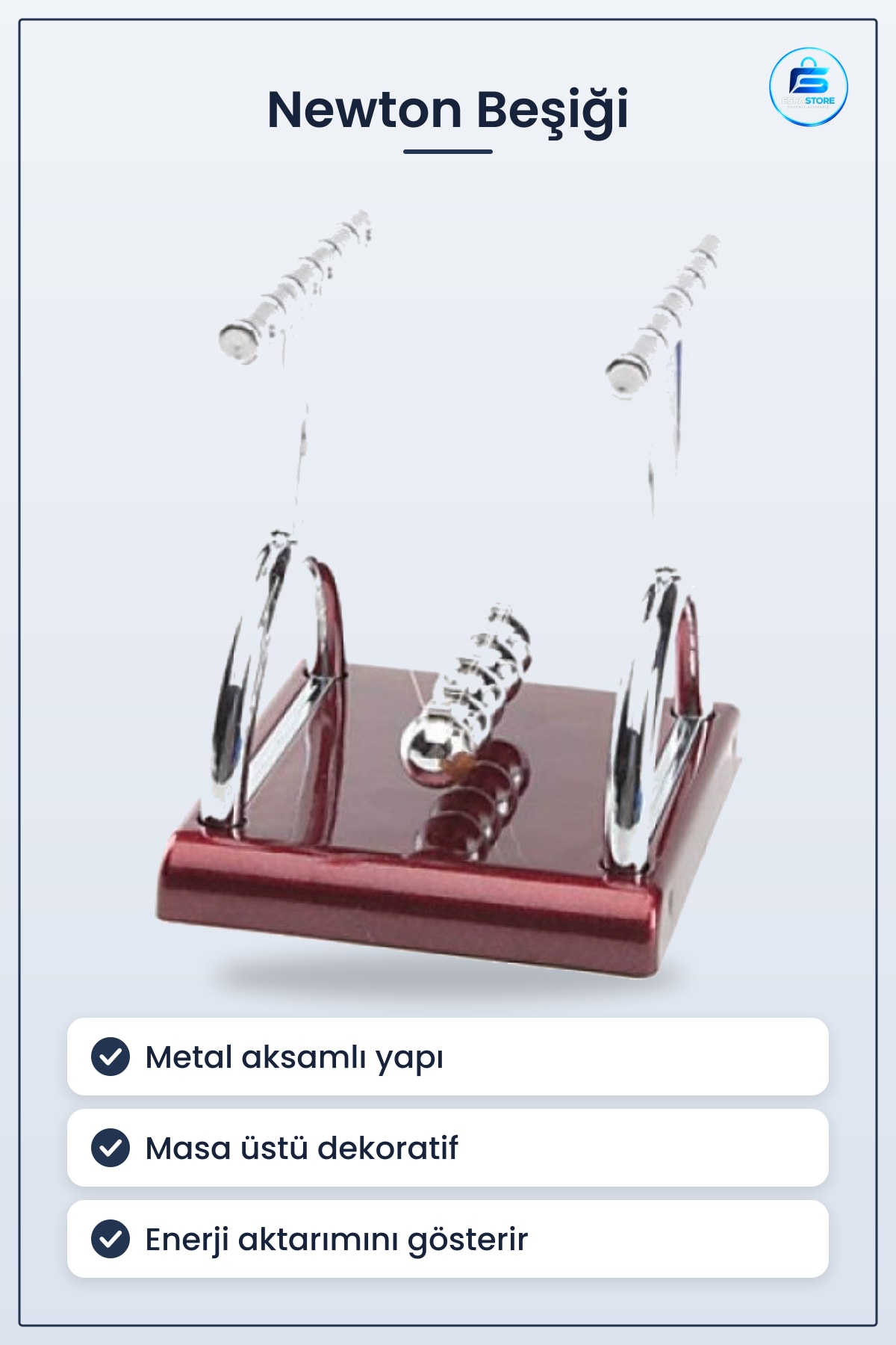 Newton Beşiği Balans Topları Büyük Boy Süs Eşyası 1 Adet Metal Aksamlı Denge Bilyesi