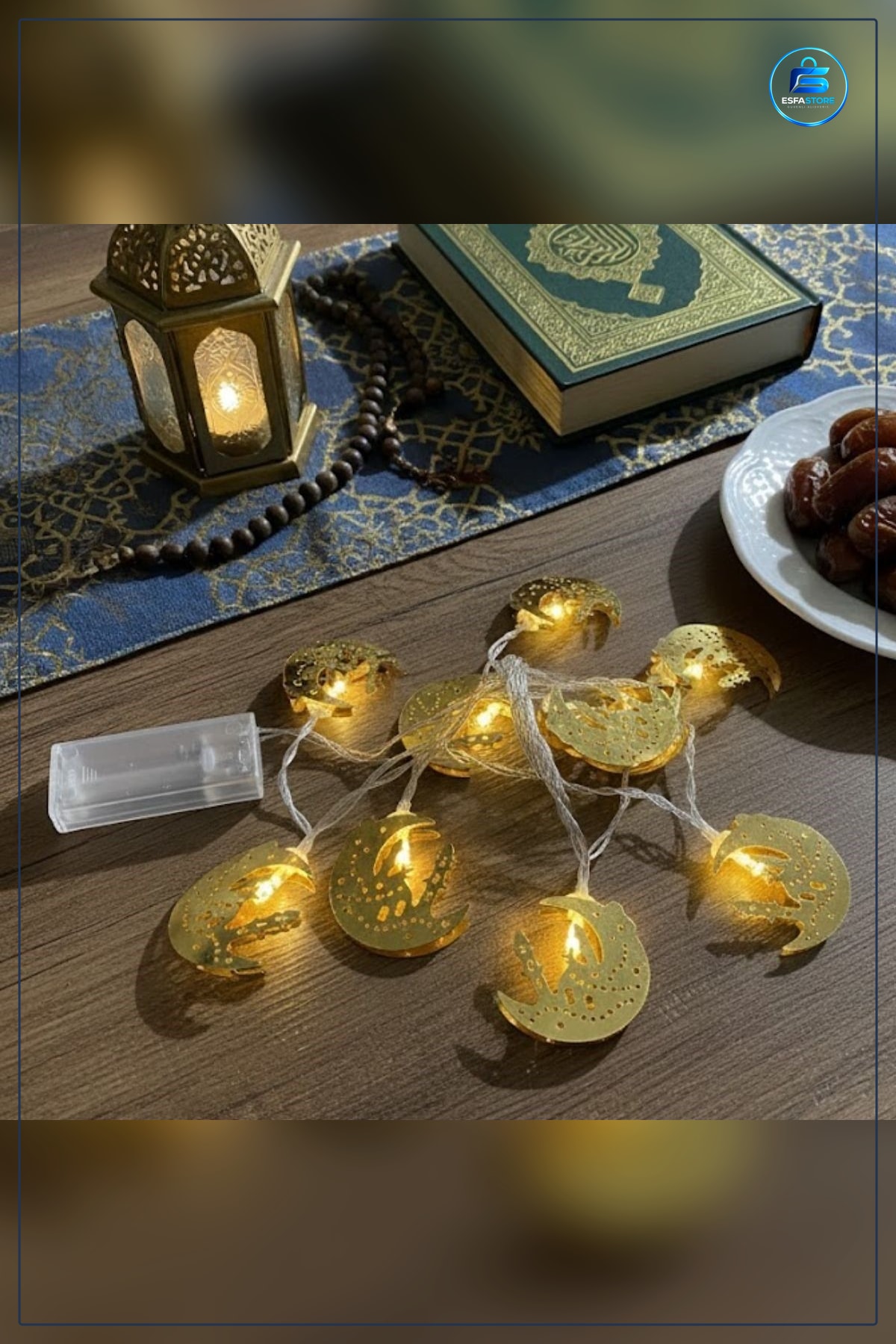 Hilal Üstü Cami Temalı LED Işık Dizisi Pilli Sarkıtlı Ramazan Süsü İslami Ev Dekorasyonu