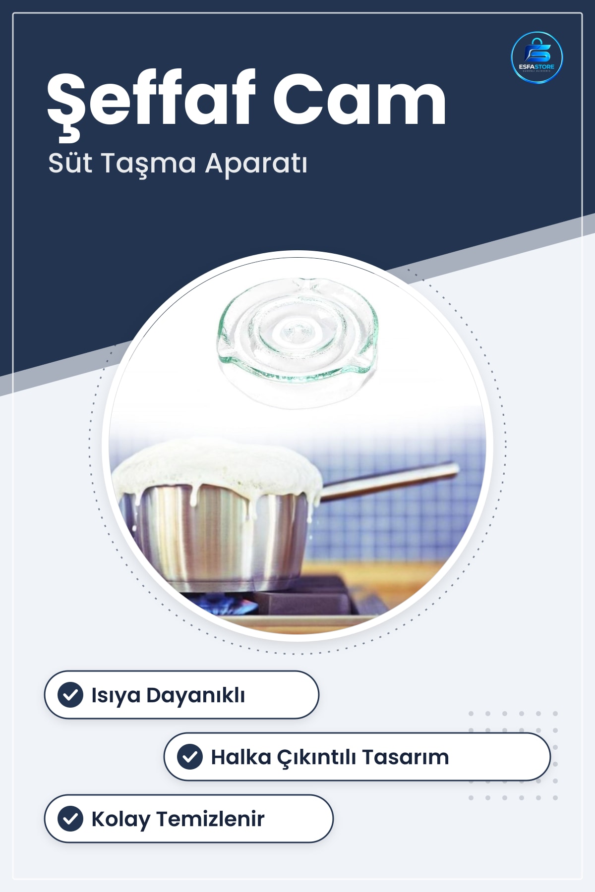 Süt Kaynatma Taşma Önleyici Isıya Dayanıklı Cam Aparat Kullanışlı Hijyenik Yardımcı Özel Tasarım
