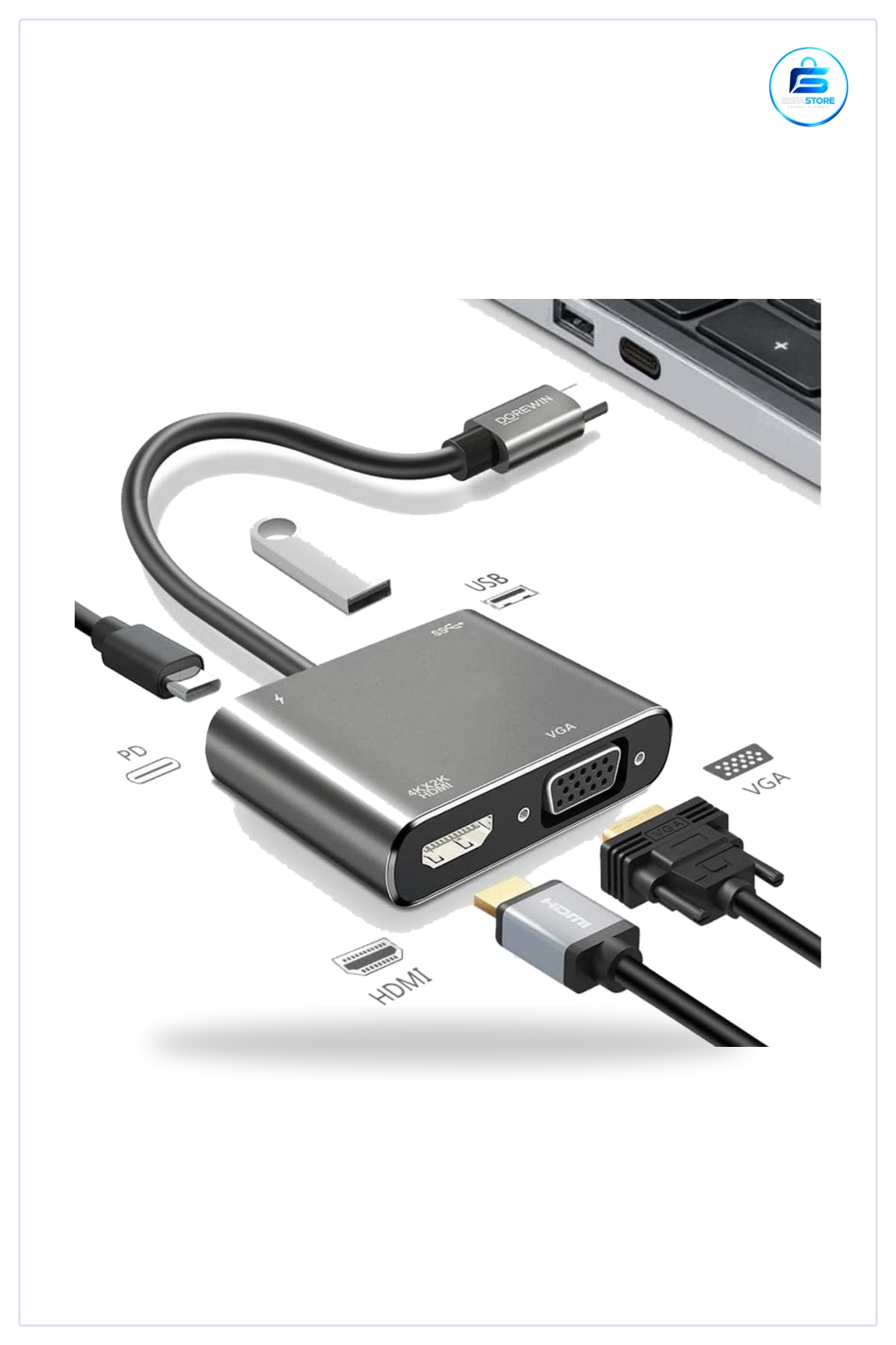 Type C Çoklu Bağlantı Hub Adaptör HDMI VGA USB PD Hızlı Şarj Dönüştürücü Kompakt Taşınabilir