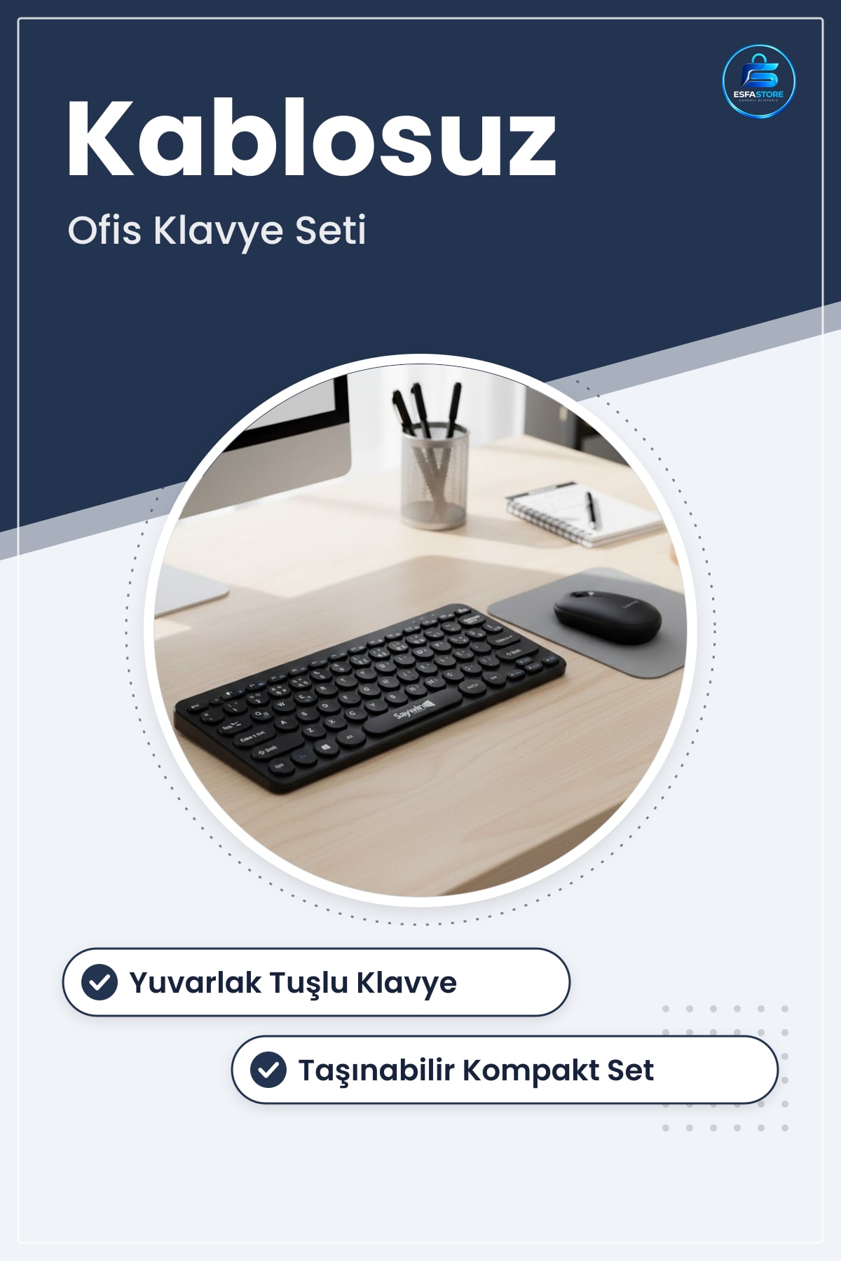 Kablosuz Bluetooth Klavye Mouse Seti Yuvarlak Tuşlu Türkçe Q Dizilim Taşınabilir Ev ve Ofis İçin