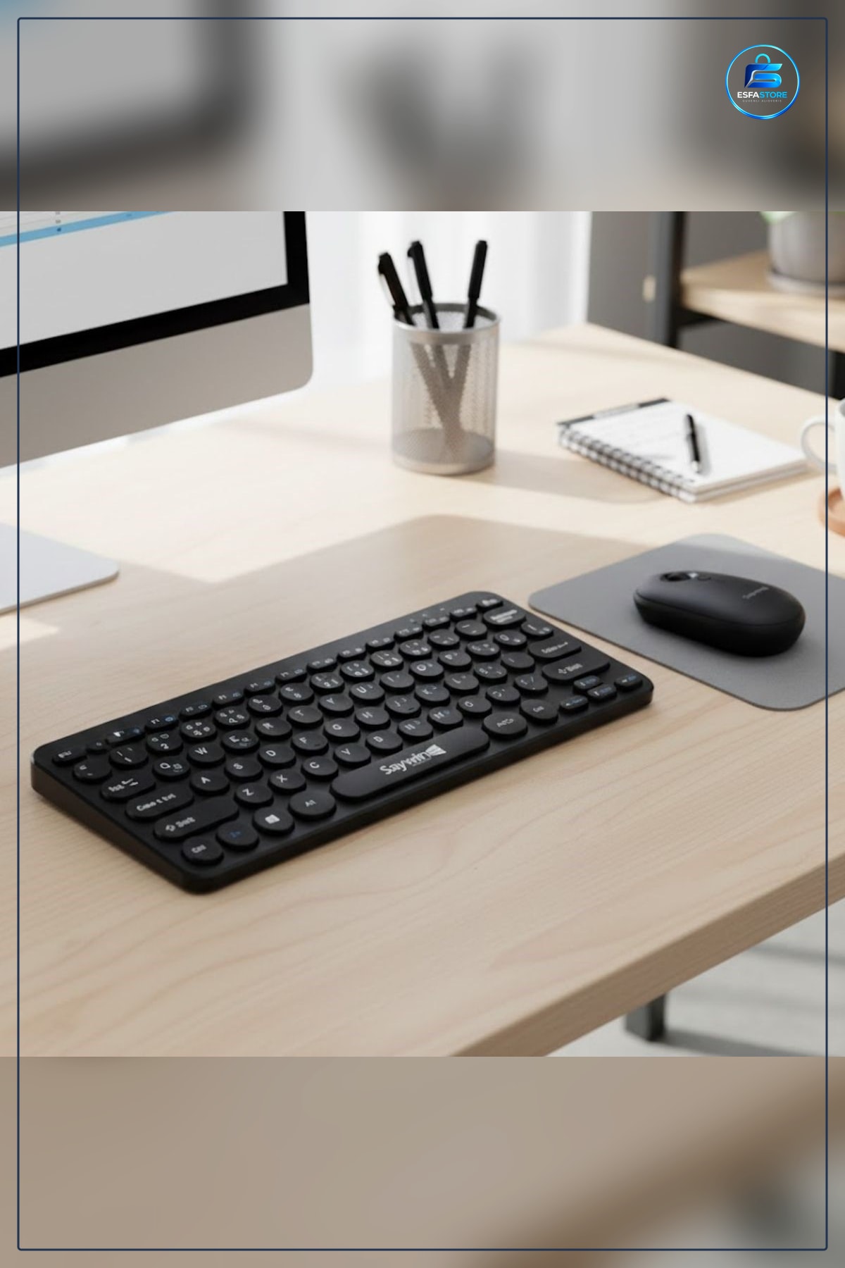 Kablosuz Bluetooth Klavye Mouse Seti Yuvarlak Tuşlu Türkçe Q Dizilim Taşınabilir Ev ve Ofis İçin
