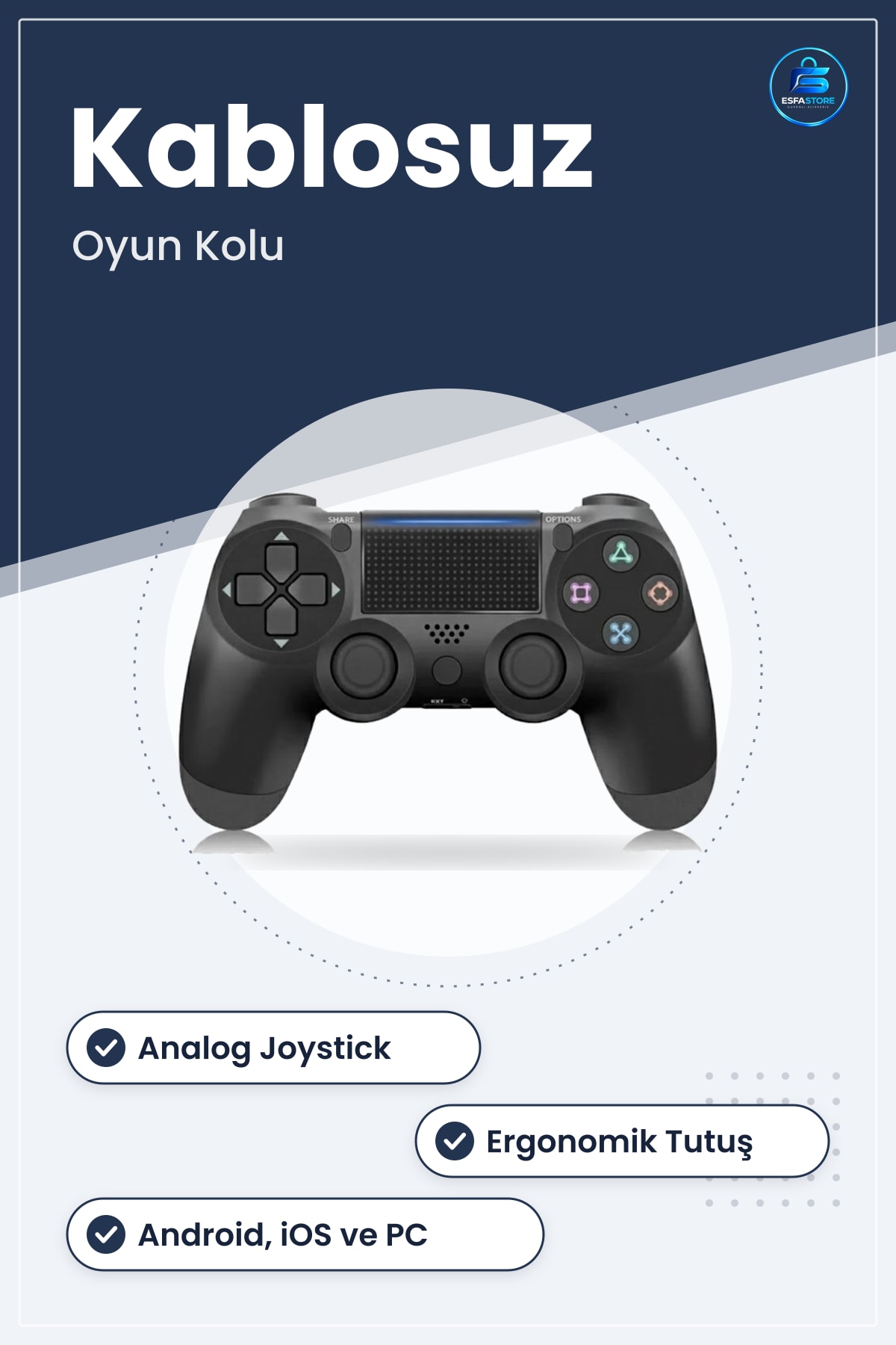 Bluetooth Kablosuz Oyun Kolu Ergonomik Tutuş Hassas Analog Joystick PC ve Mobil Uyumlu Gamepad