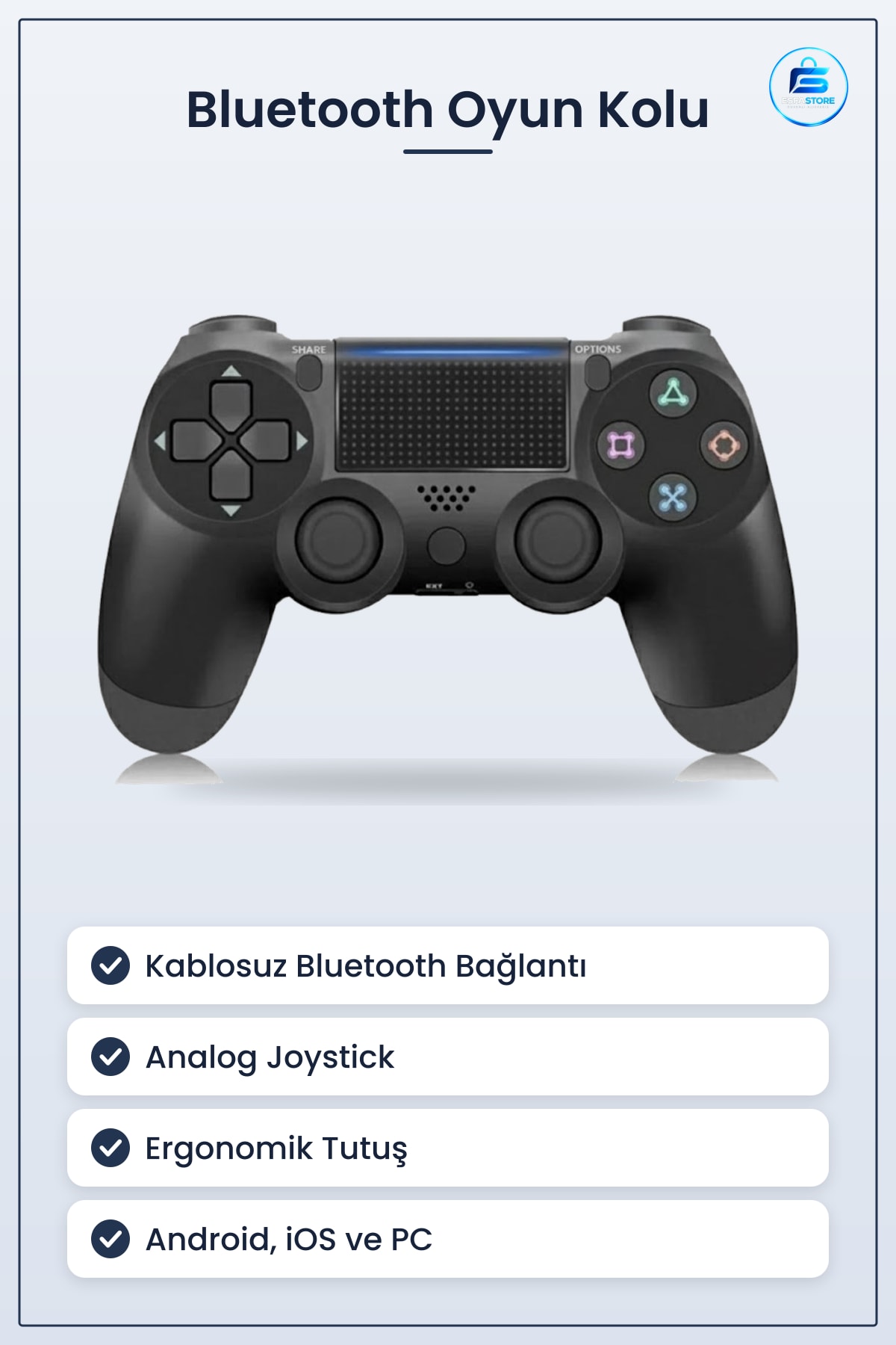Bluetooth Kablosuz Oyun Kolu Ergonomik Tutuş Hassas Analog Joystick PC ve Mobil Uyumlu Gamepad