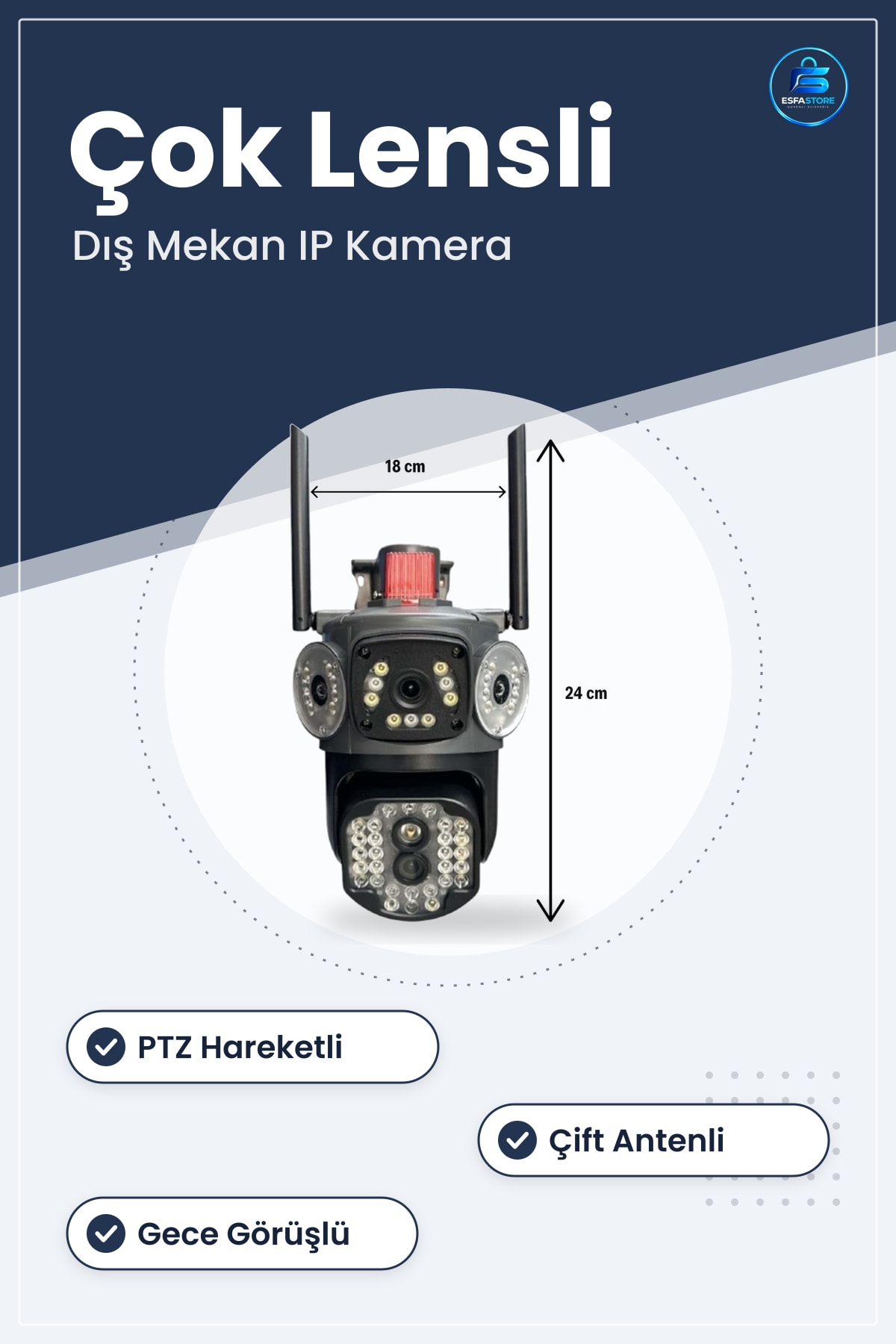 Kablolu Güvenlik Kamerası Çok Lensli PTZ Hareketli Çift Antenli Gece Görüşlü Dış Mekan IP Kamera