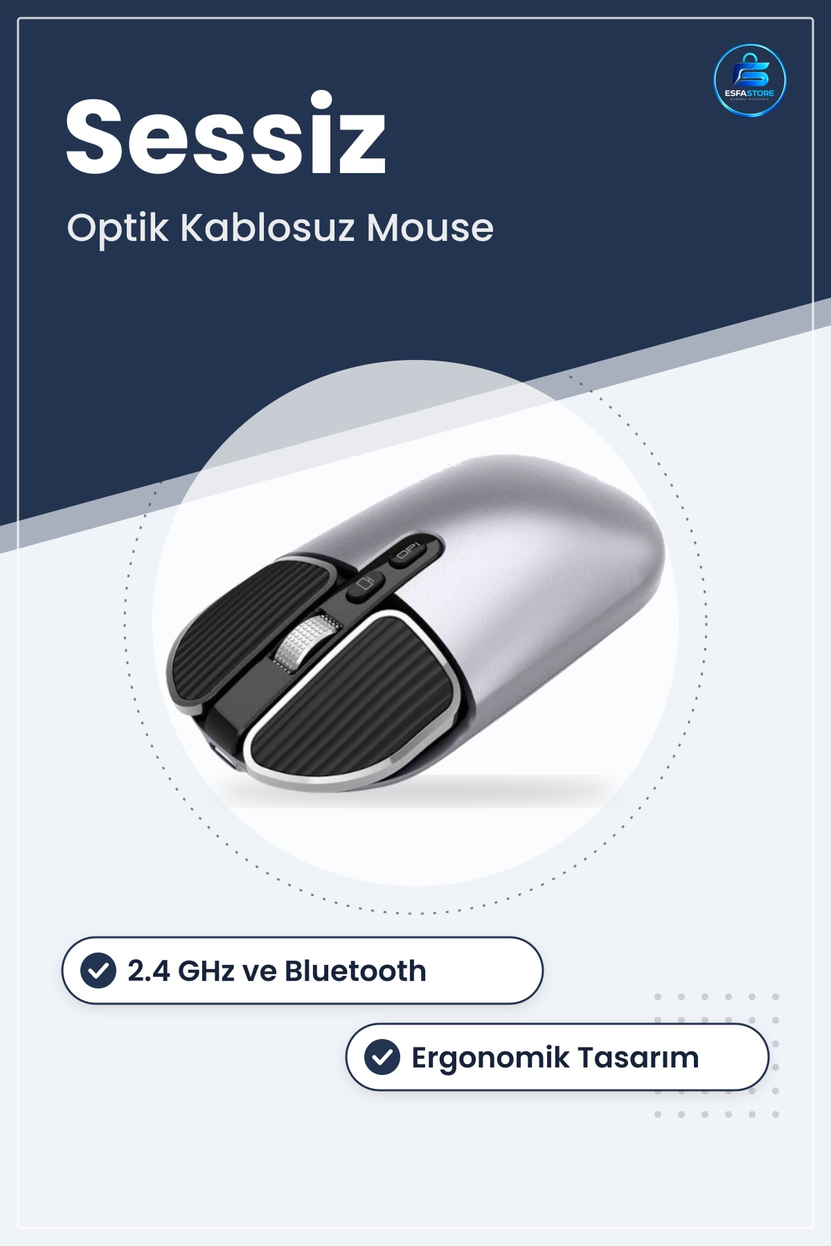 Sessiz Tıklama Kablosuz Optik Mouse Ergonomik Tasarım Hafif Taşınabilir Ofis ve Ev Kullanımı İçin